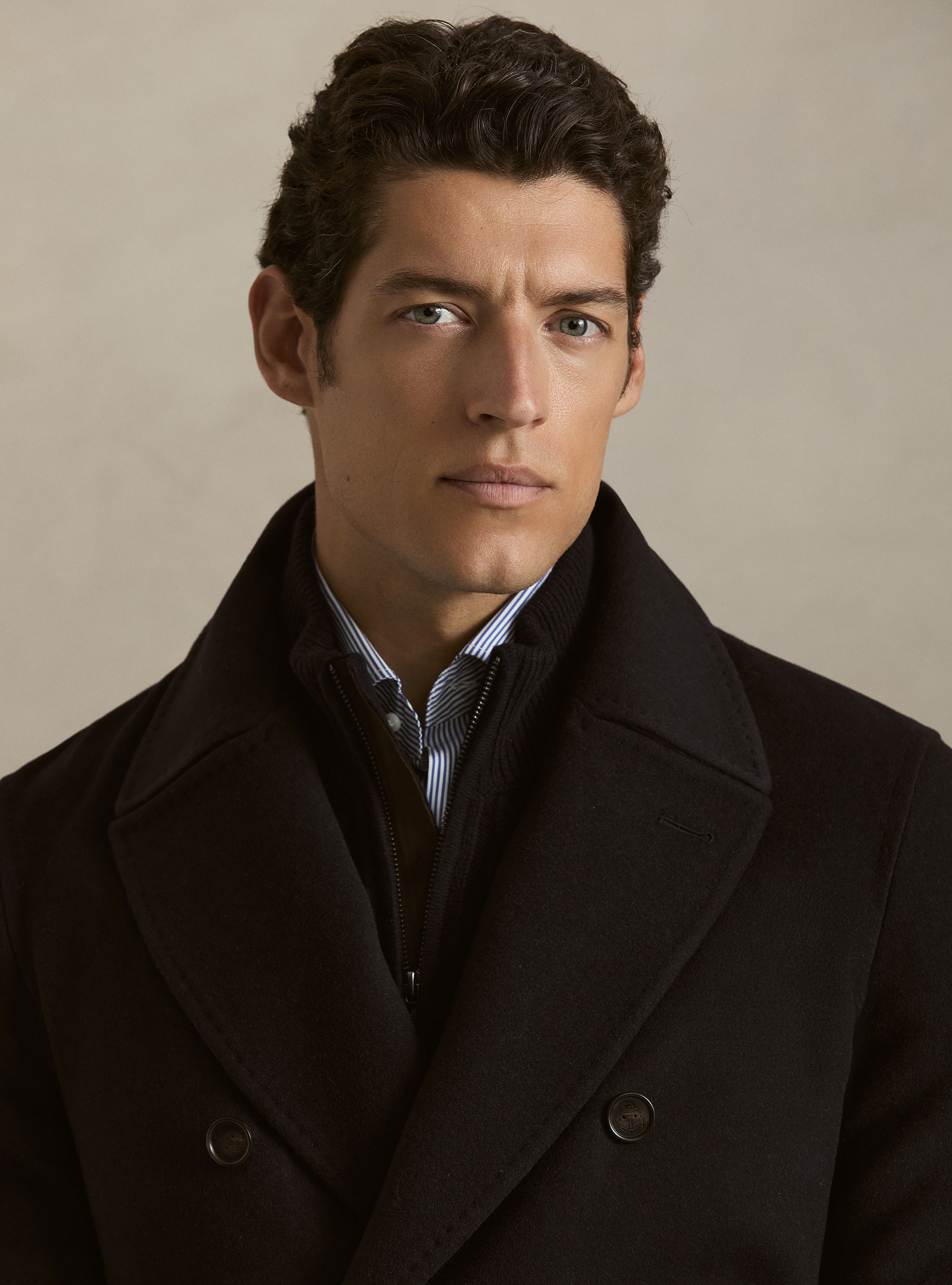 Peacoat in lana cashmere, BLU NAVY
