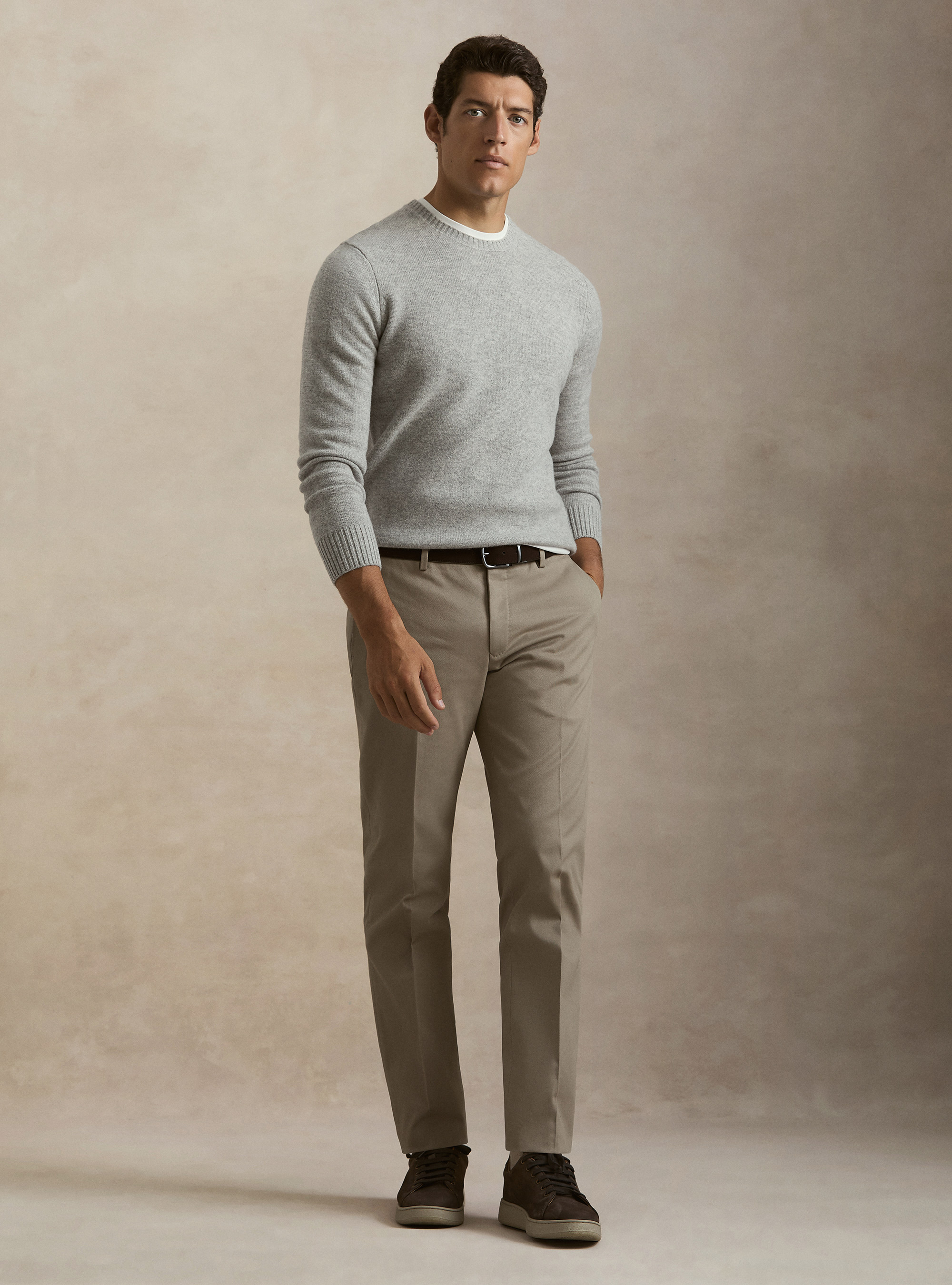 Maglia girocollo in misto lana e cashmere, GRIGIO CHIARO MELANGE