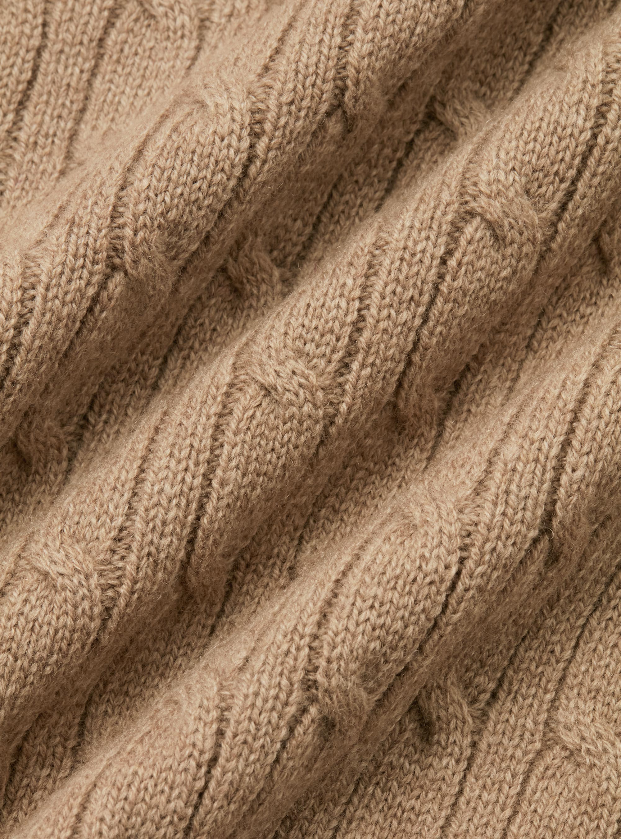 Maglia con collo mock e treccia in lana cashmere, CAMMELLO 0570C