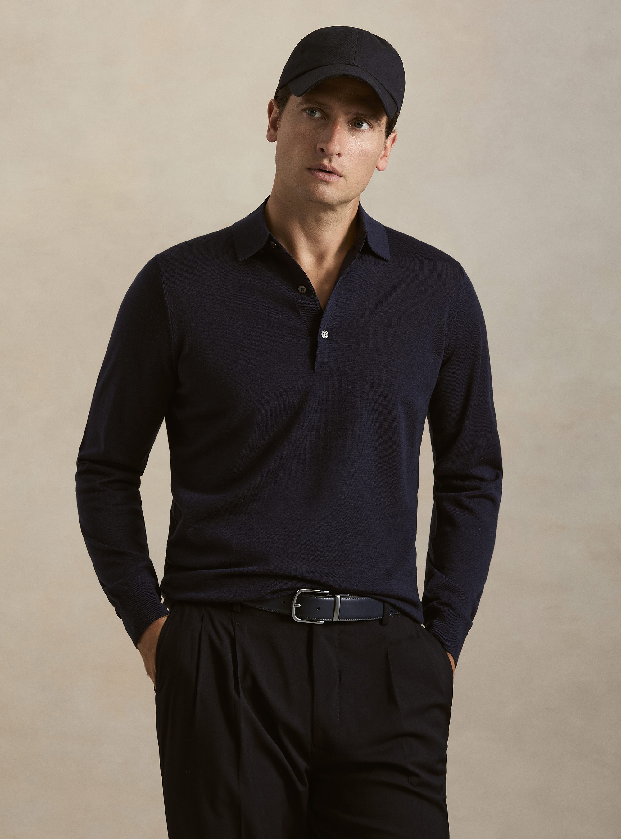 Polo in maglia in lana merino extrafine, BLU