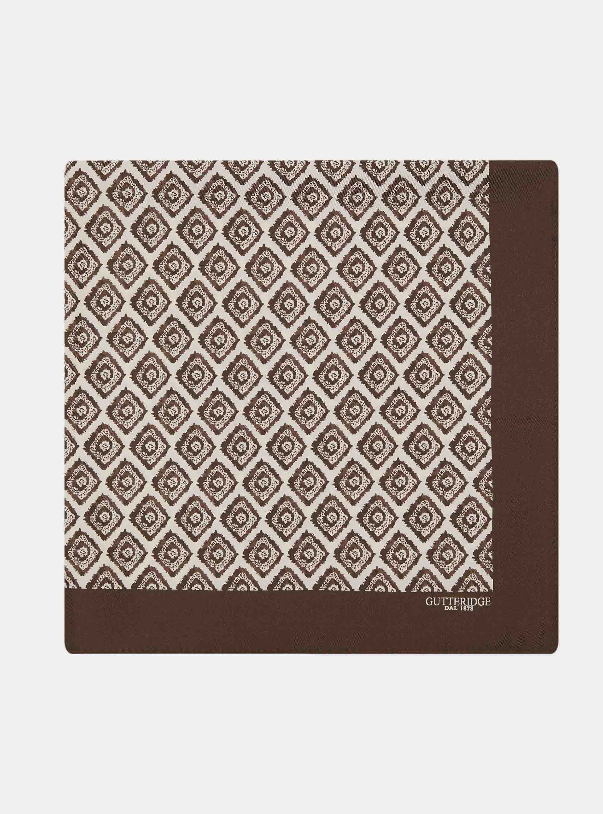 Foulard in seta stampa geometrica, MARRONE