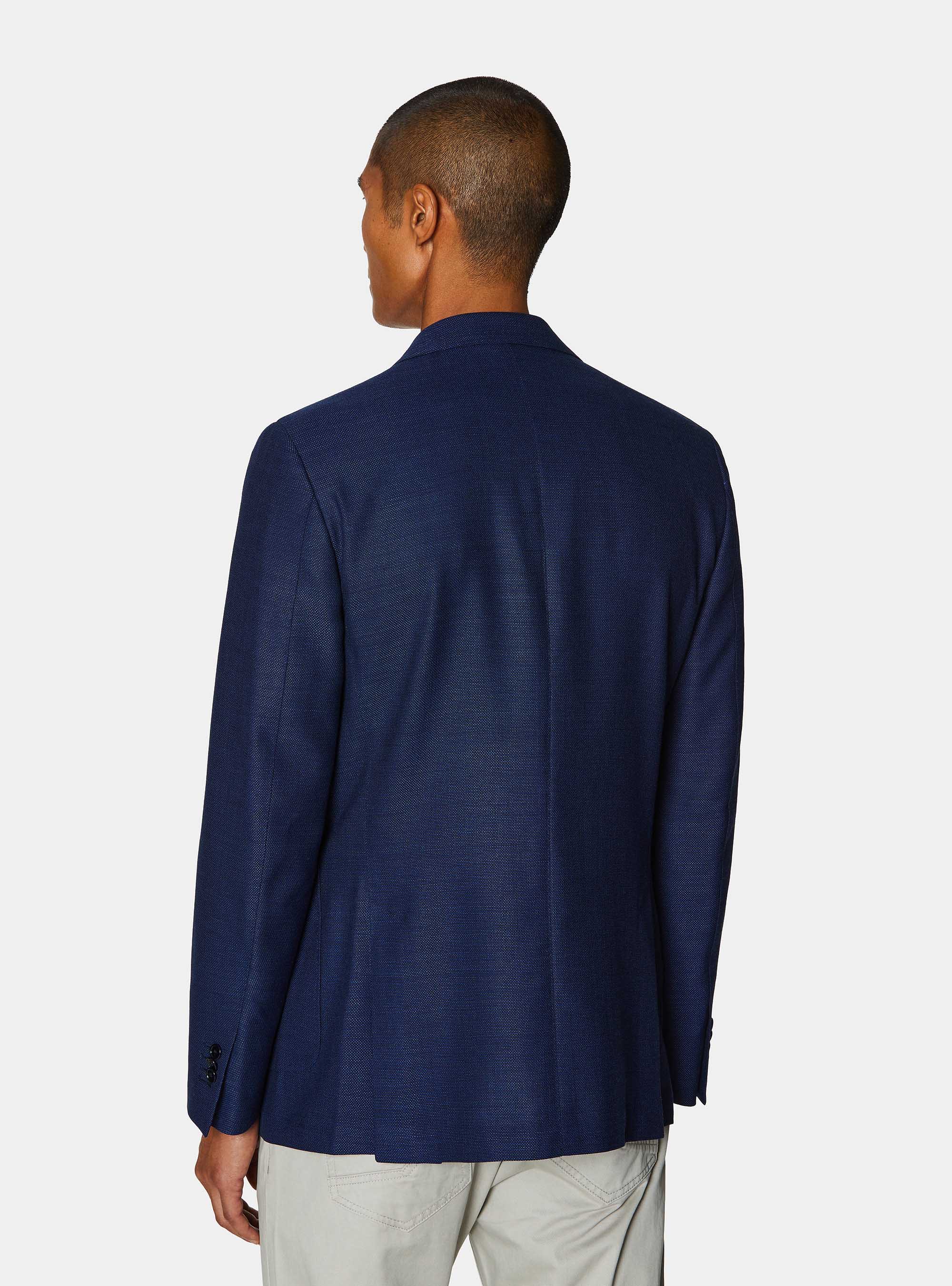 Giacca hopsack in pura lana, BLU