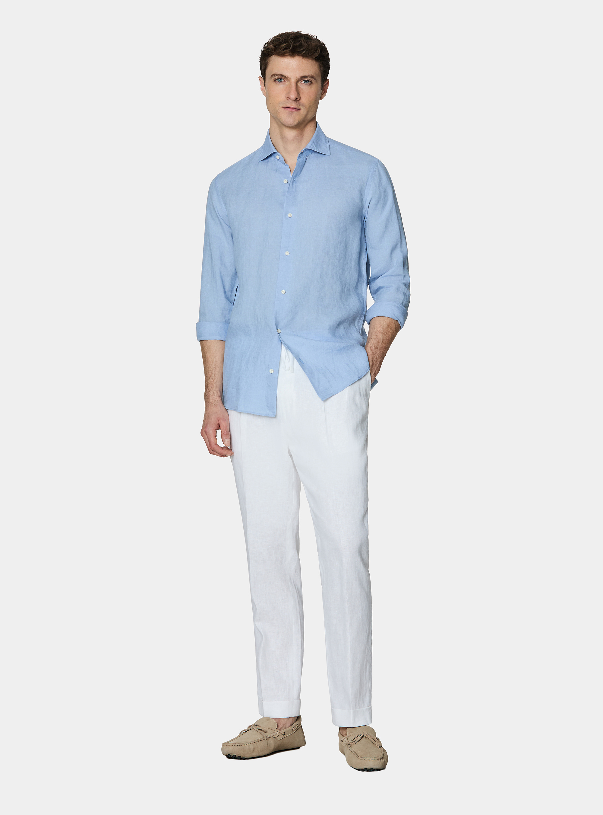 Camicia in puro lino, 0266C AZZURRO