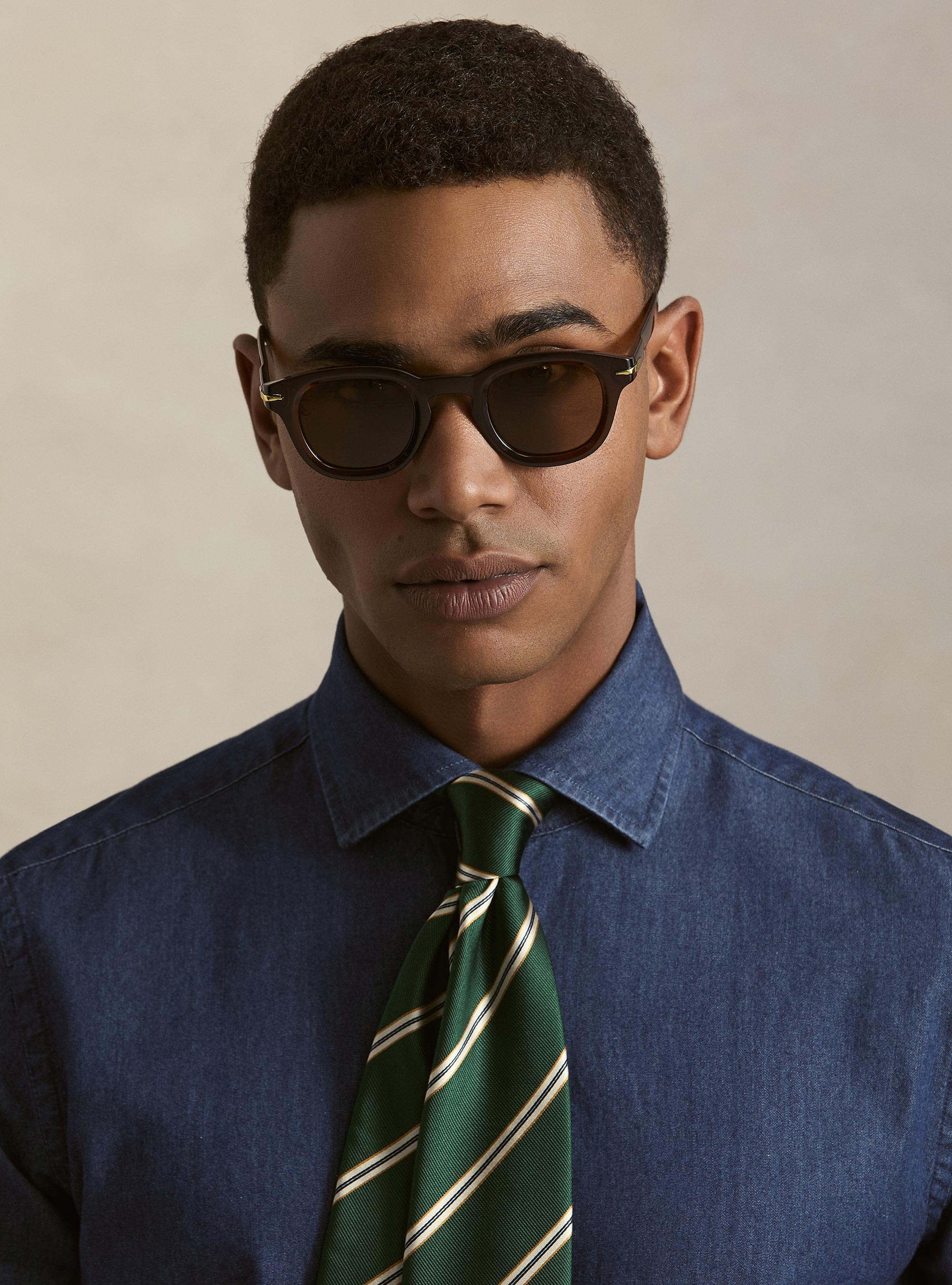 Camicia denim in cotone chambray, BLU NAVY