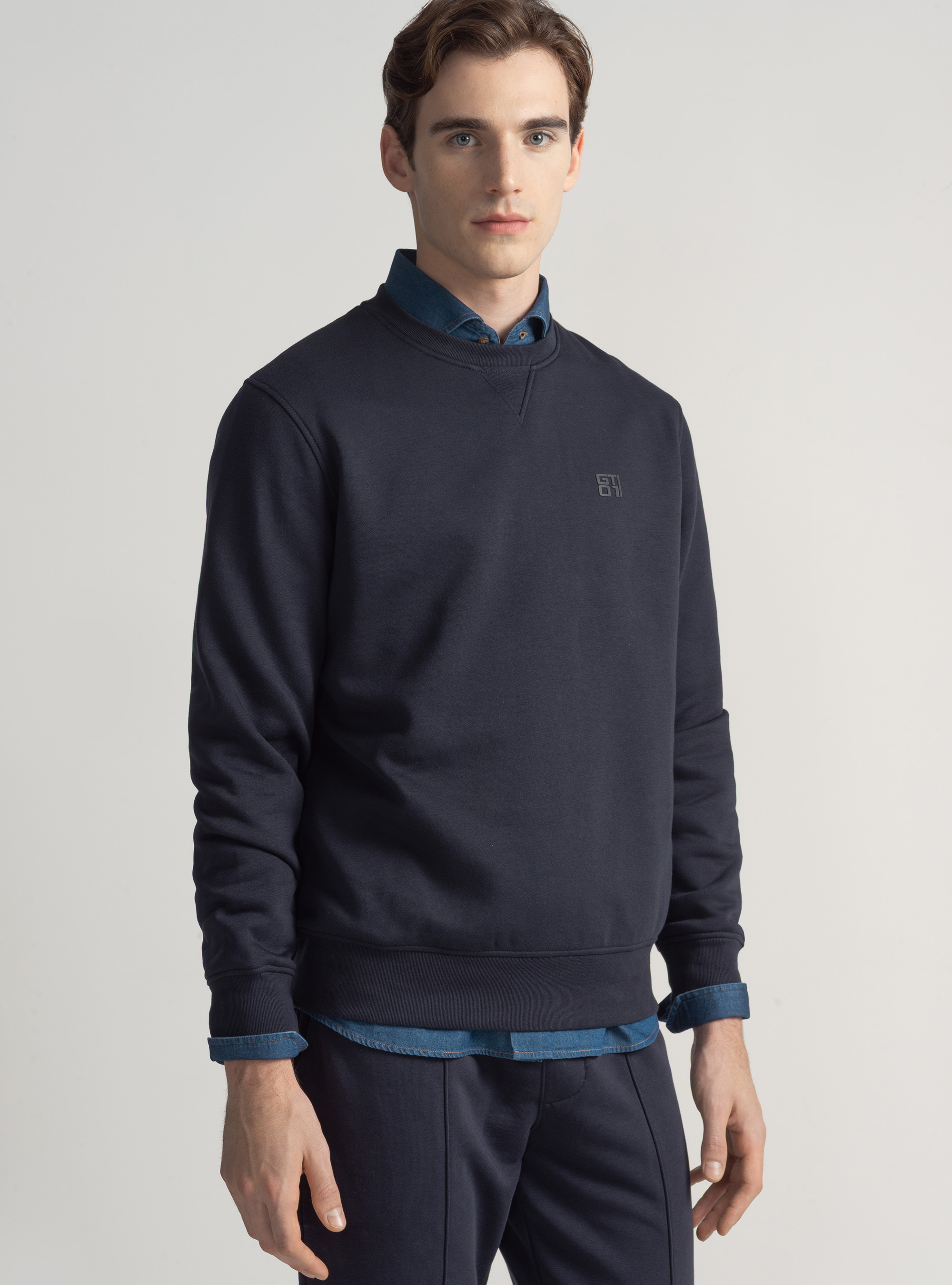 Felpa girocollo con logo gommato GT01, BLU NAVY