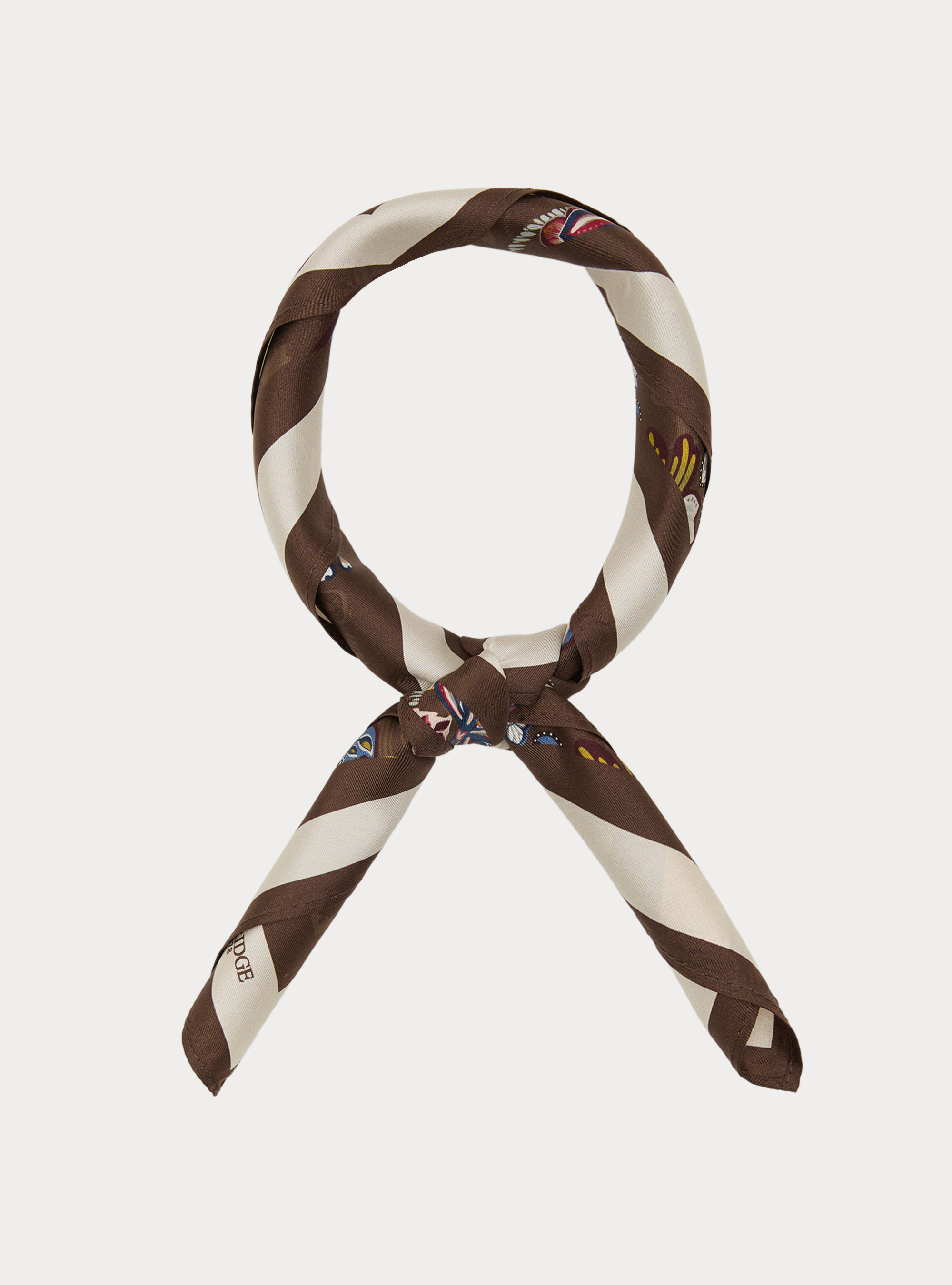 Foulard in seta stampa floreale, MARRONE