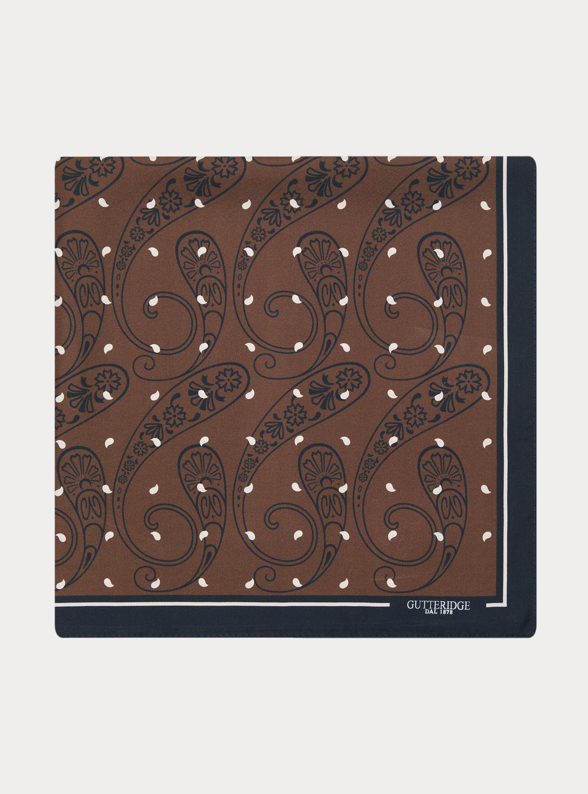Foulard in seta stampata fantasia paisley, MARRONE