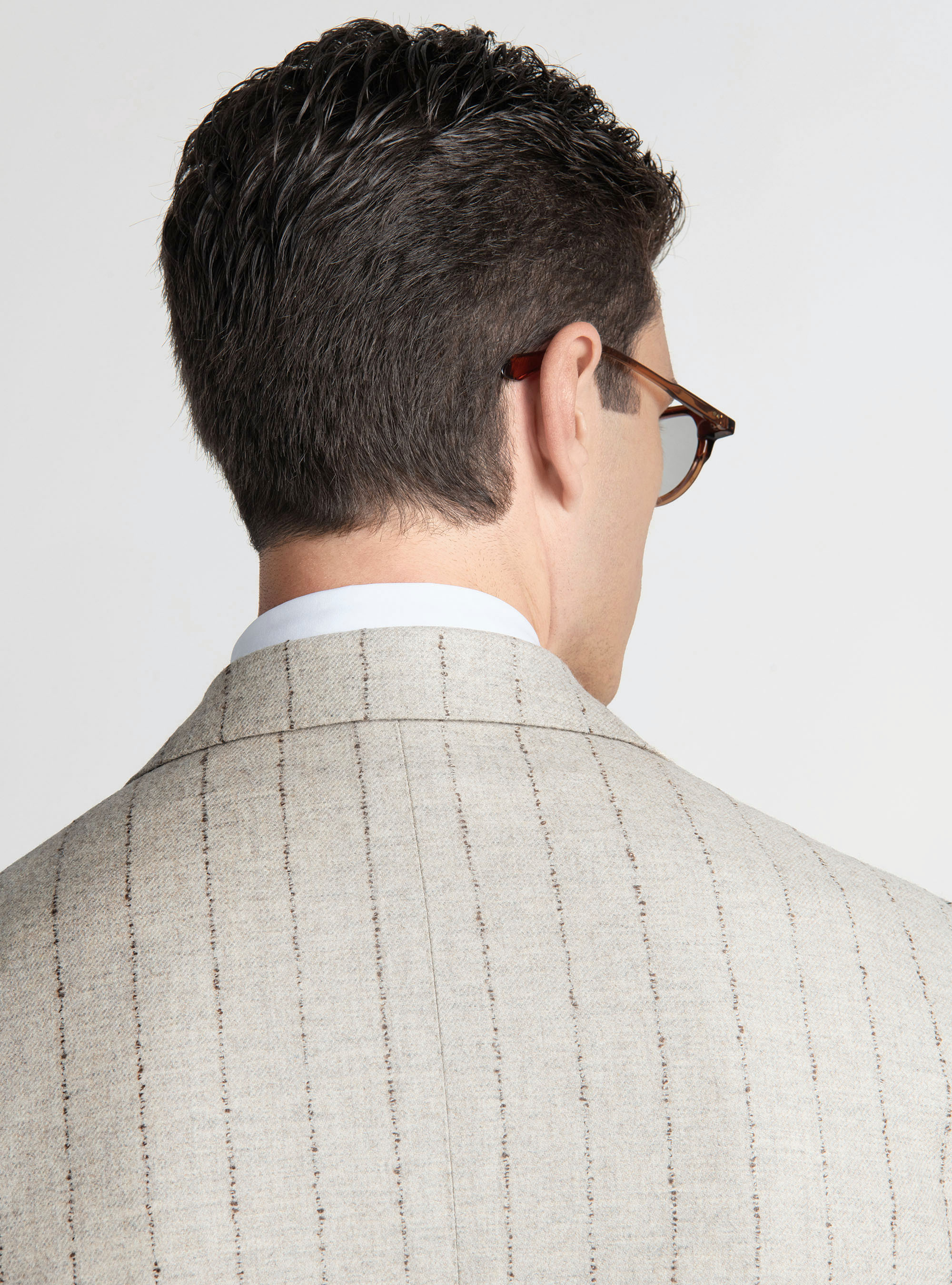 Giacca per abito gessato in lana cashmere, ECRU