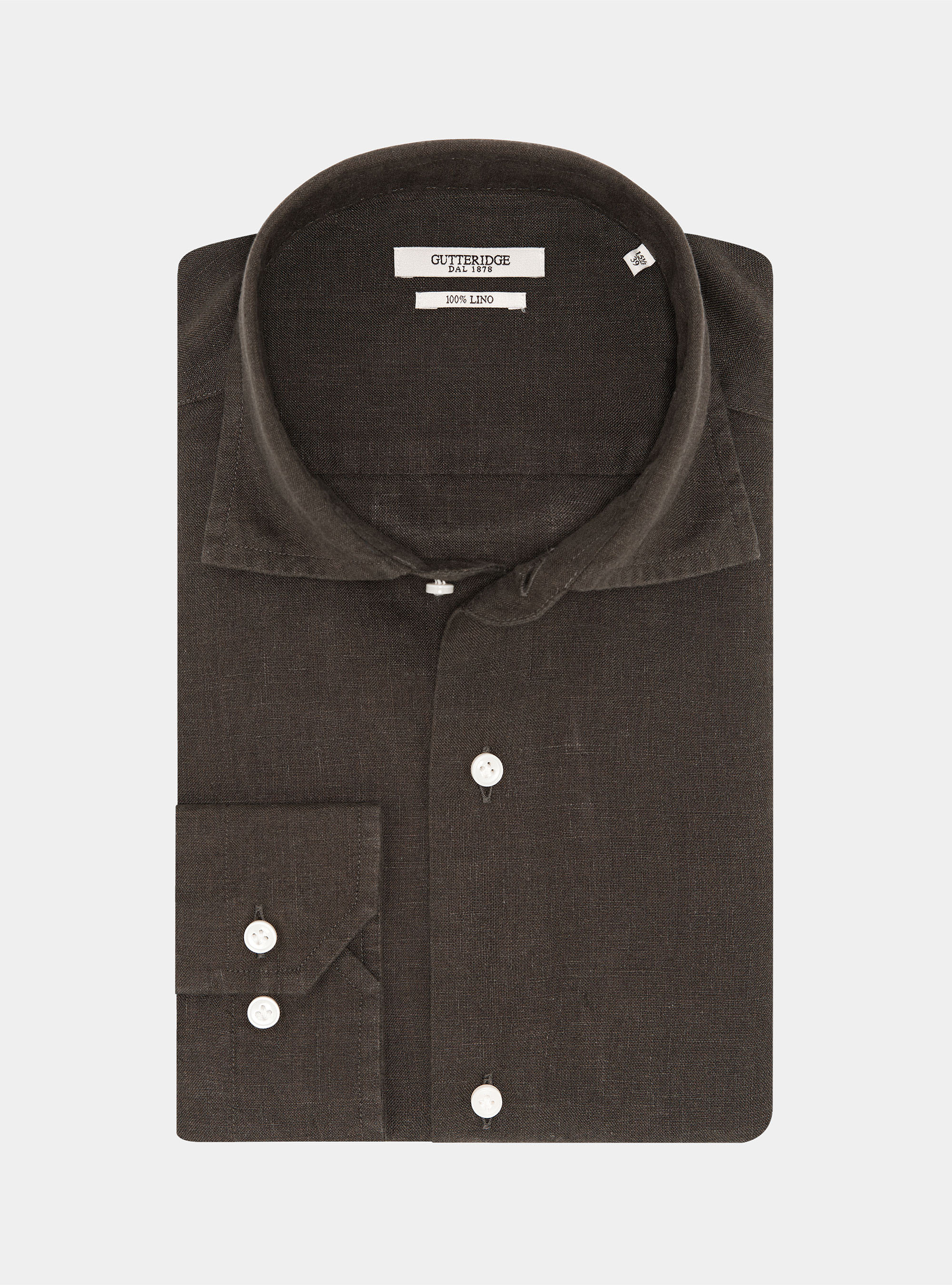 Camicia in puro lino, MARRONE
