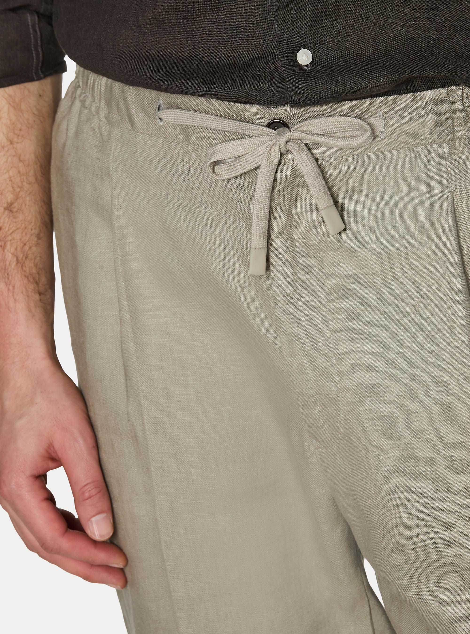 Pantaloni in puro lino con pince e coulisse, SABBIA