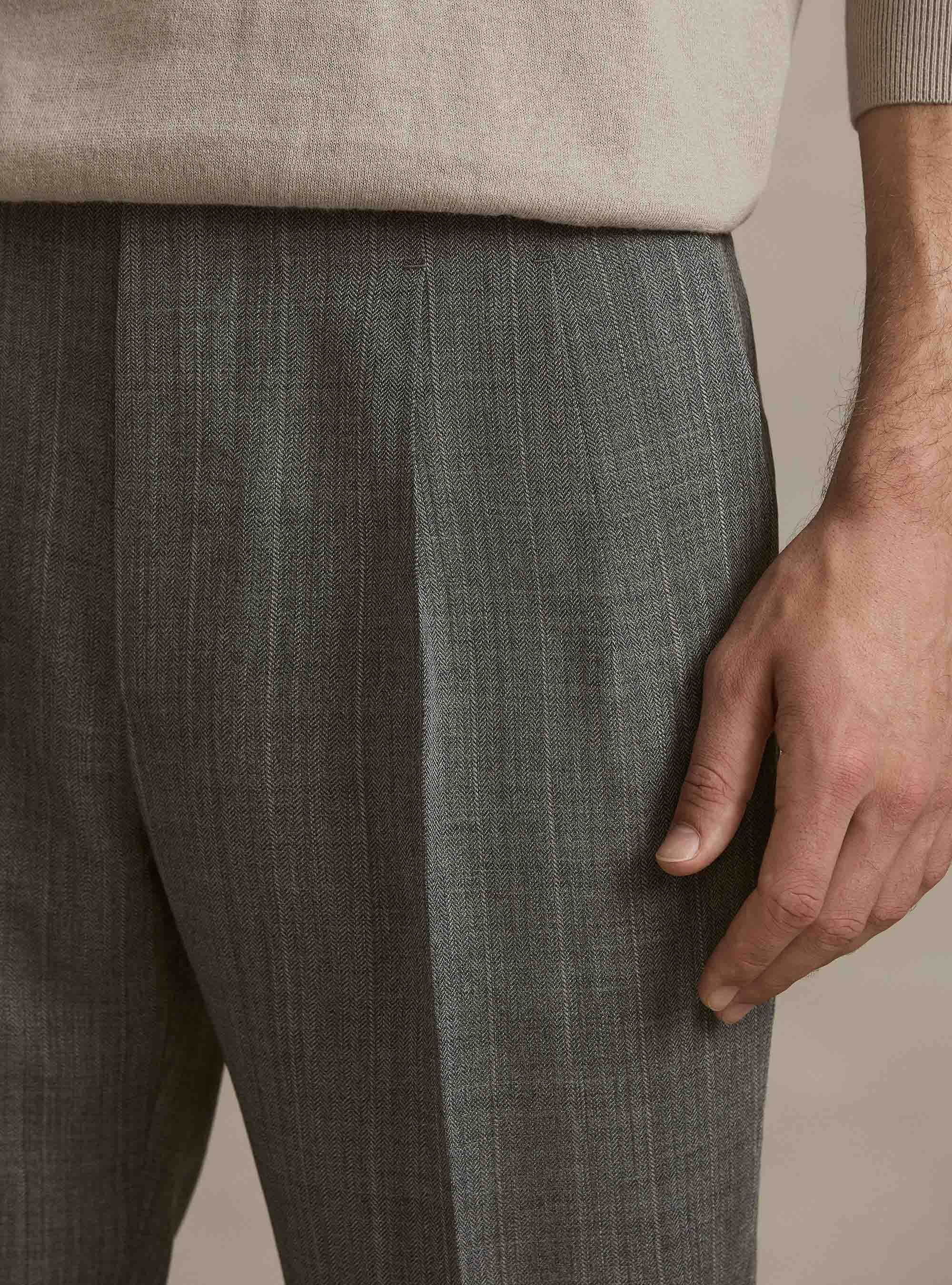 Pantaloni con pince in pura lana spigata, GRIGIO MED MEL 0123C