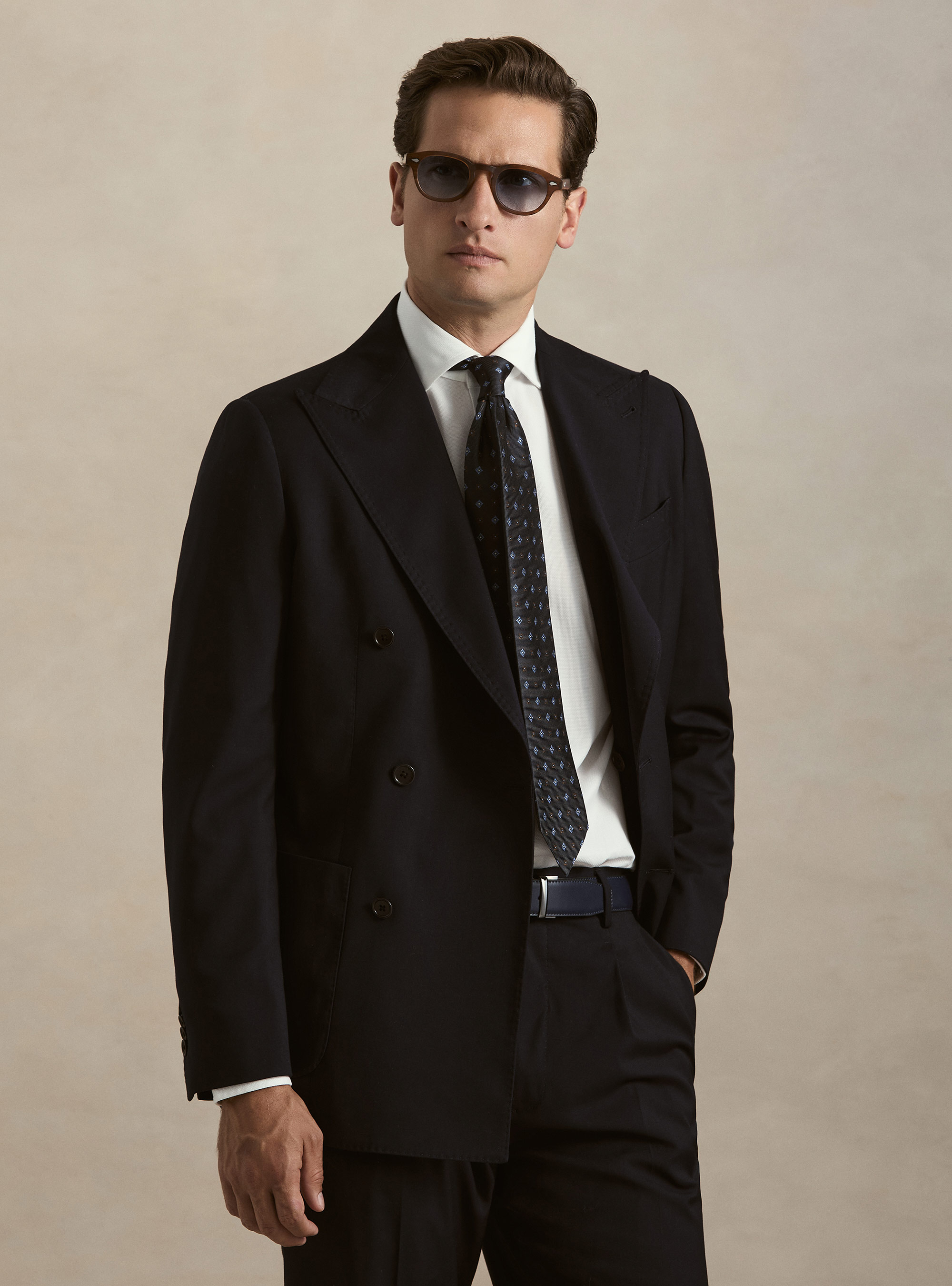 Giacca doppiopetto in tessuto stretch, BLU NAVY