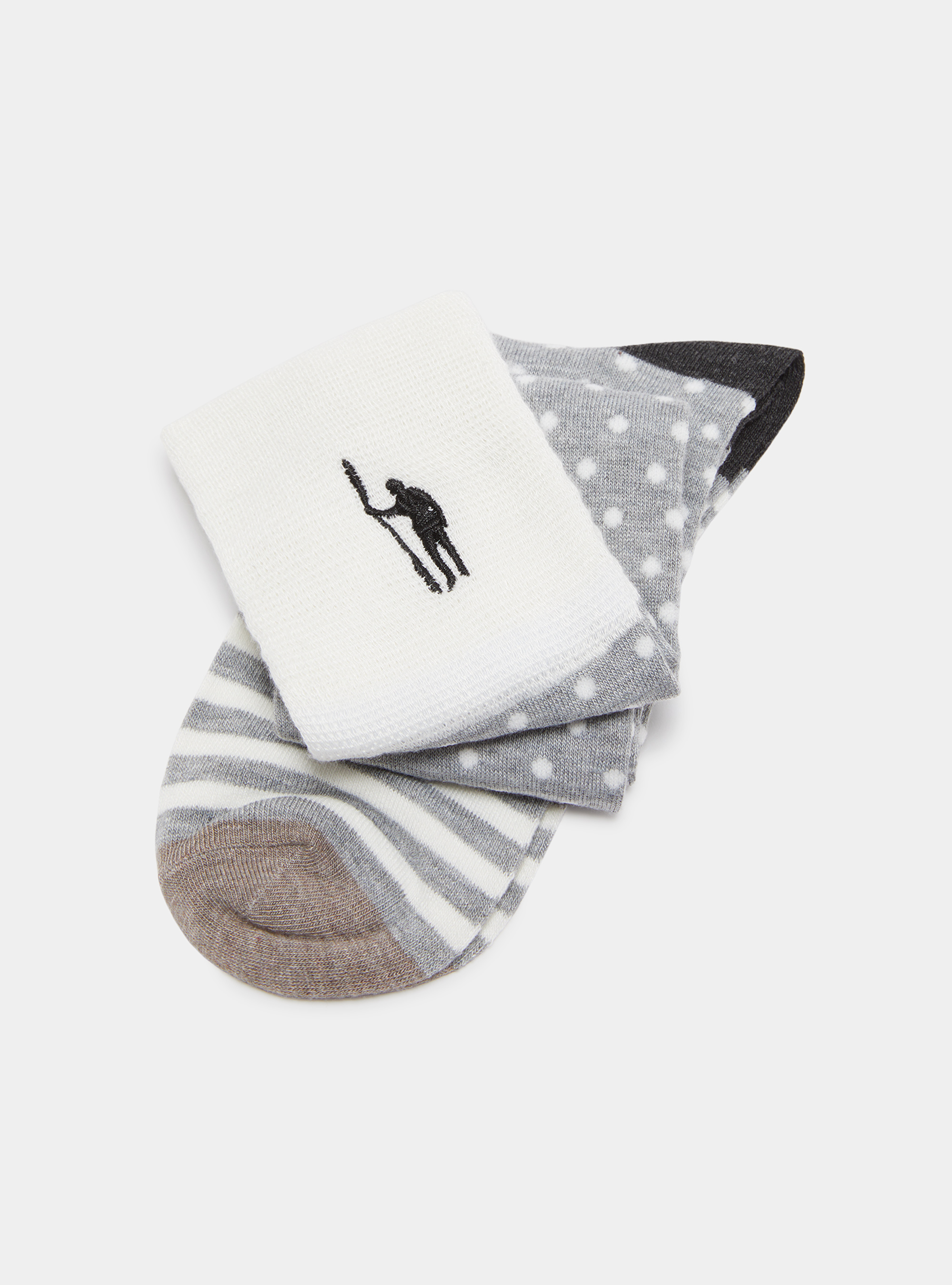 Calza lunga a pois e righe con ricamo, GRIGIO MELANGE 0151C