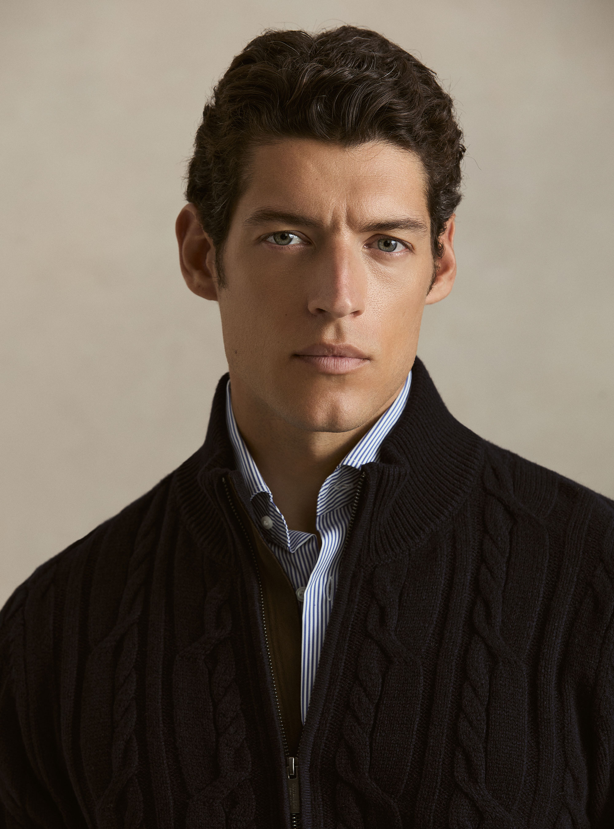 Cardigan a treccia in lana e cashmere, BLU NAVY