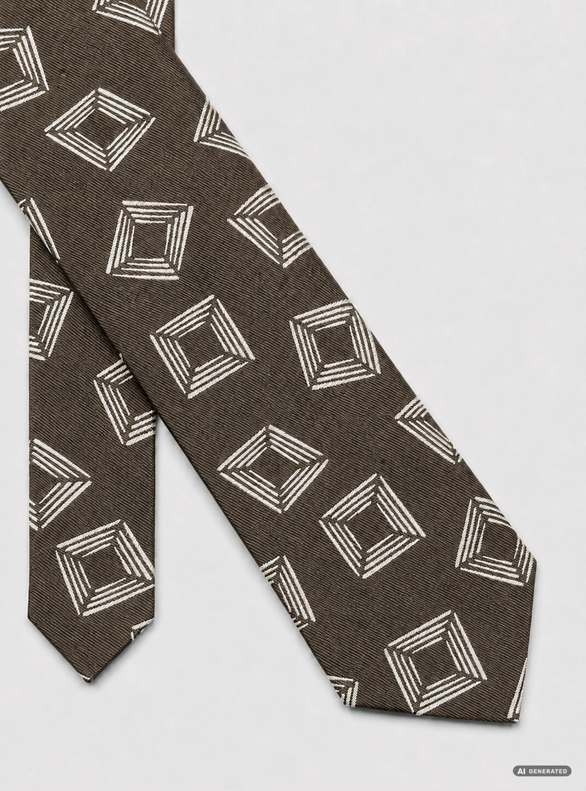 Cravatta in twill di seta fantasia geometrica, MARRONE