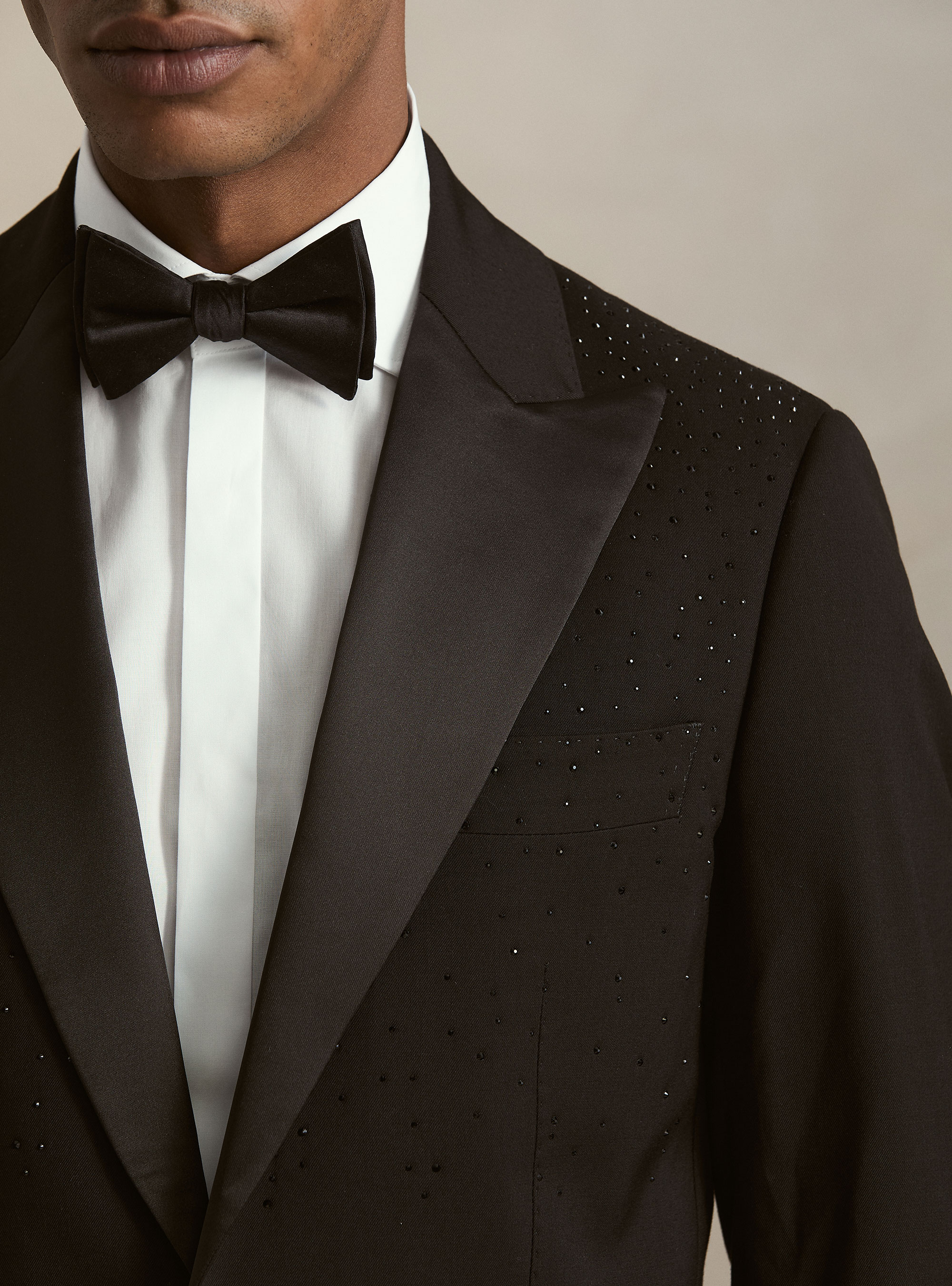 Giacca smoking nera con brillantini, NERO