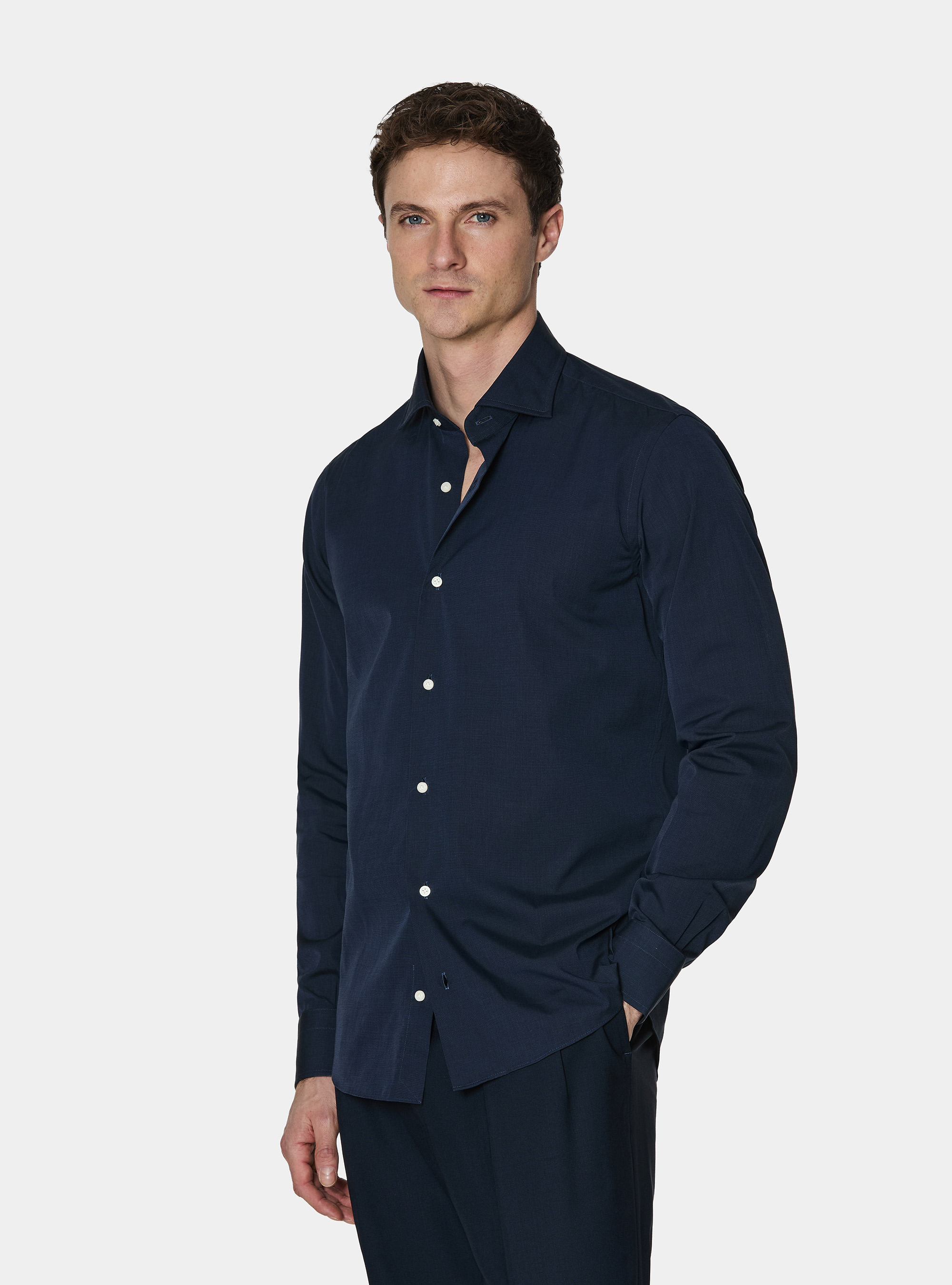 Camicia in cotone fil a fil, BLU NAVY