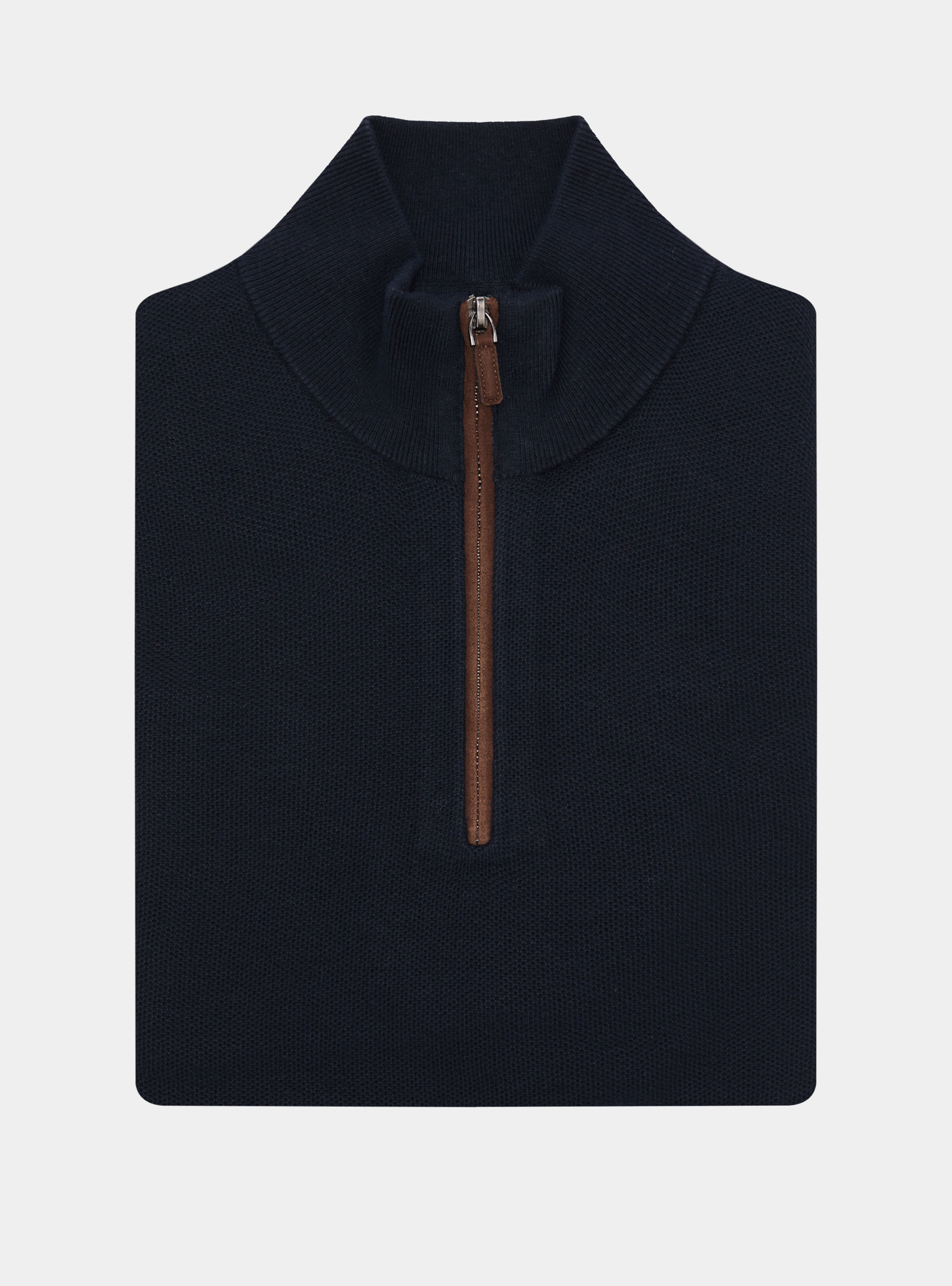 Maglia con mezza zip in cotone cashmere nido d'ape, BLU NAVY