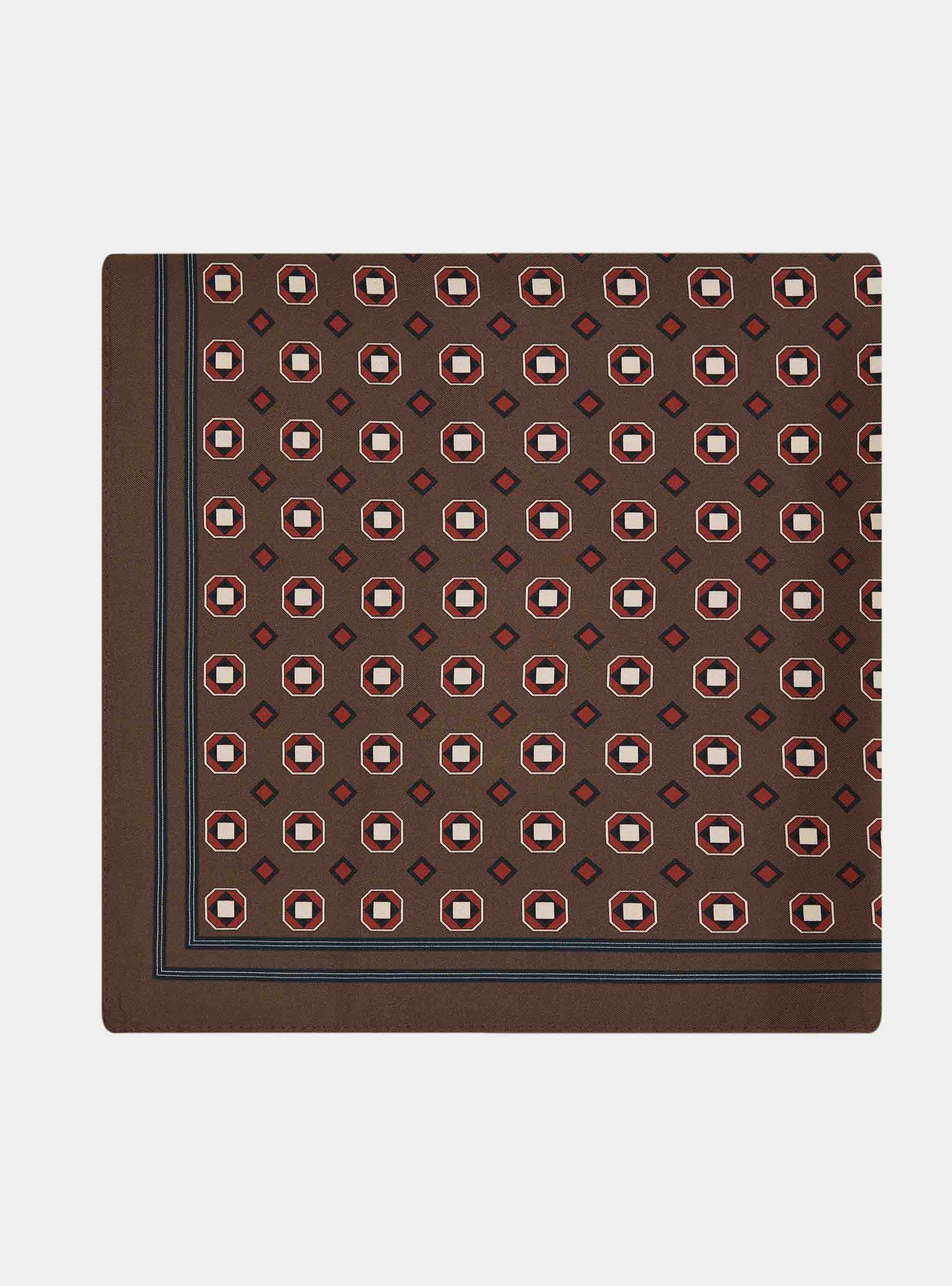 Foulard in seta stampa geometrica, MARRONE