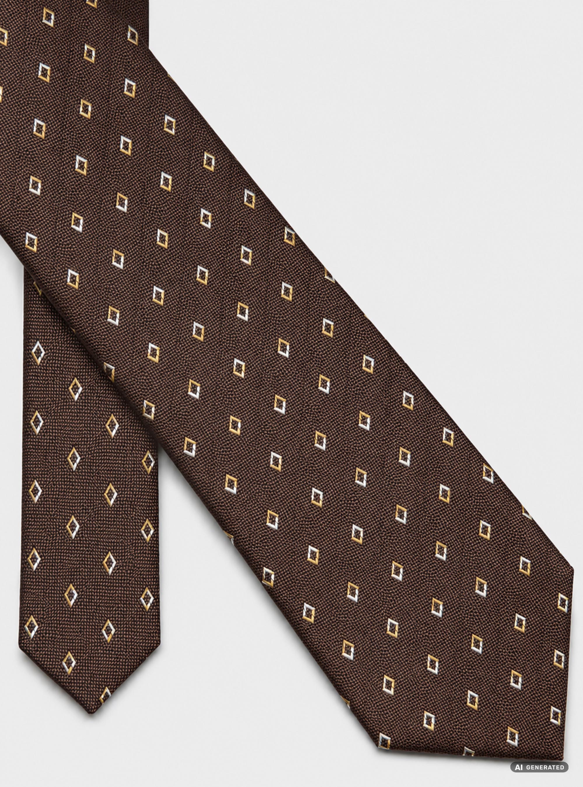 Cravatta in seta jacquard con micro fantasia rombi, MARRONE