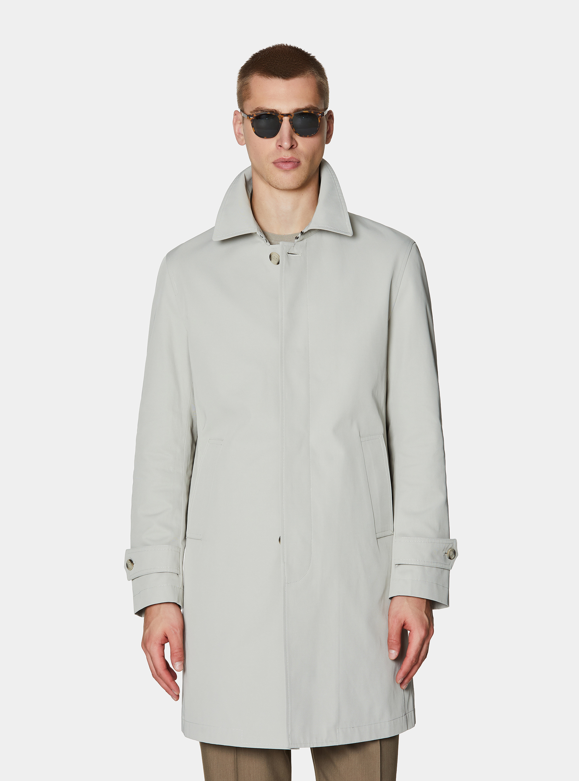 Impermeabile monopetto in misto cotone, ECRU