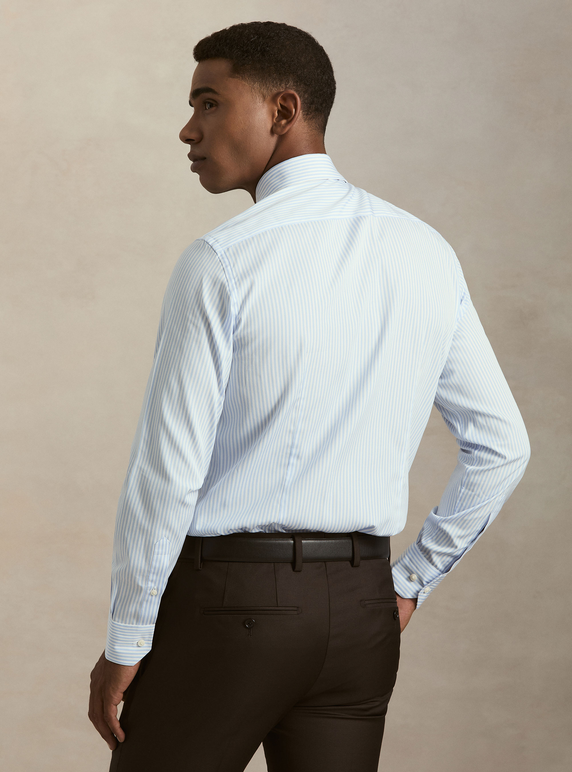 Camicia rigata in cotone popeline, AZZURRO