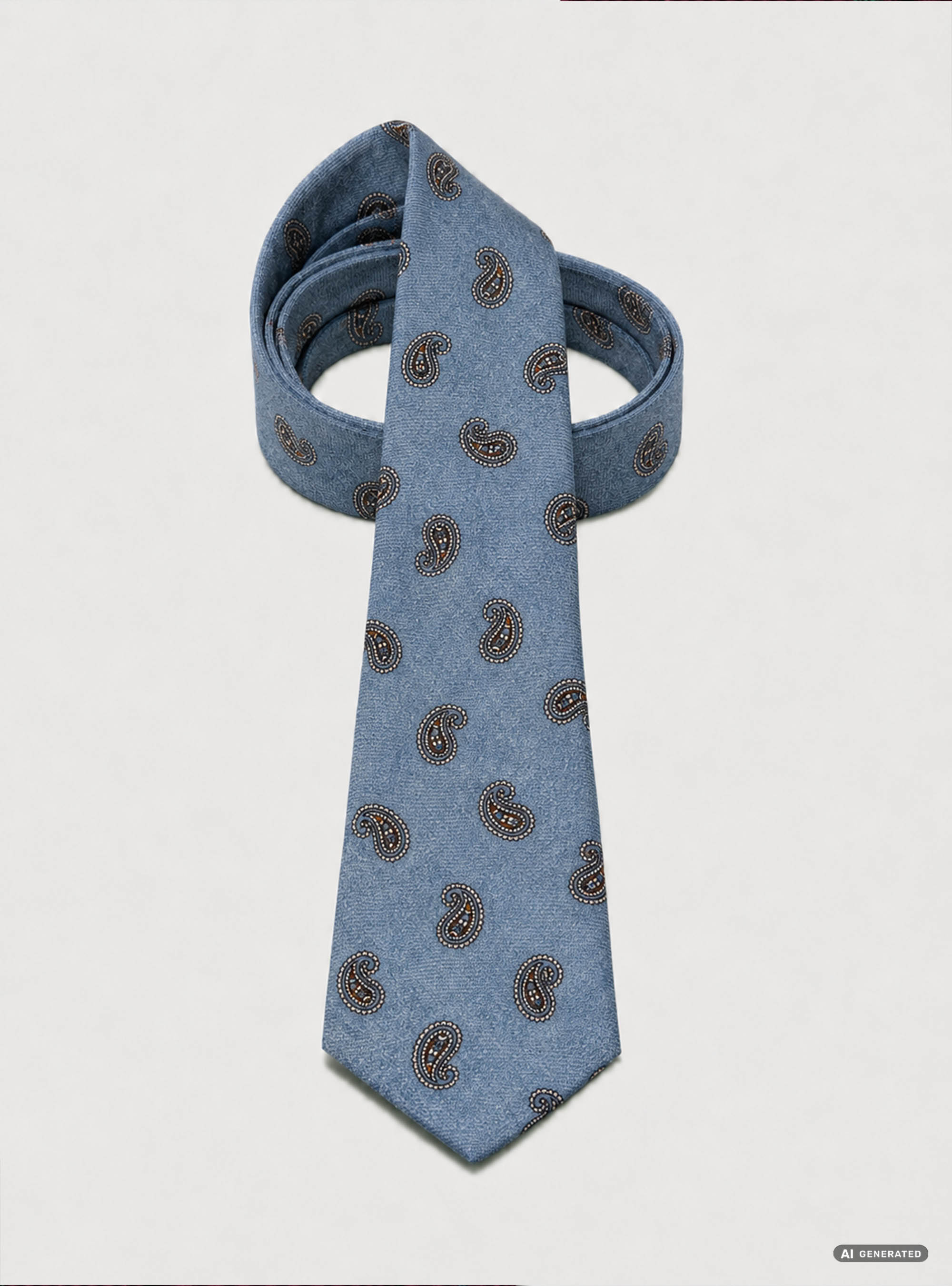 Cravatta in lana stampata fantasia paisley, AZZURRO