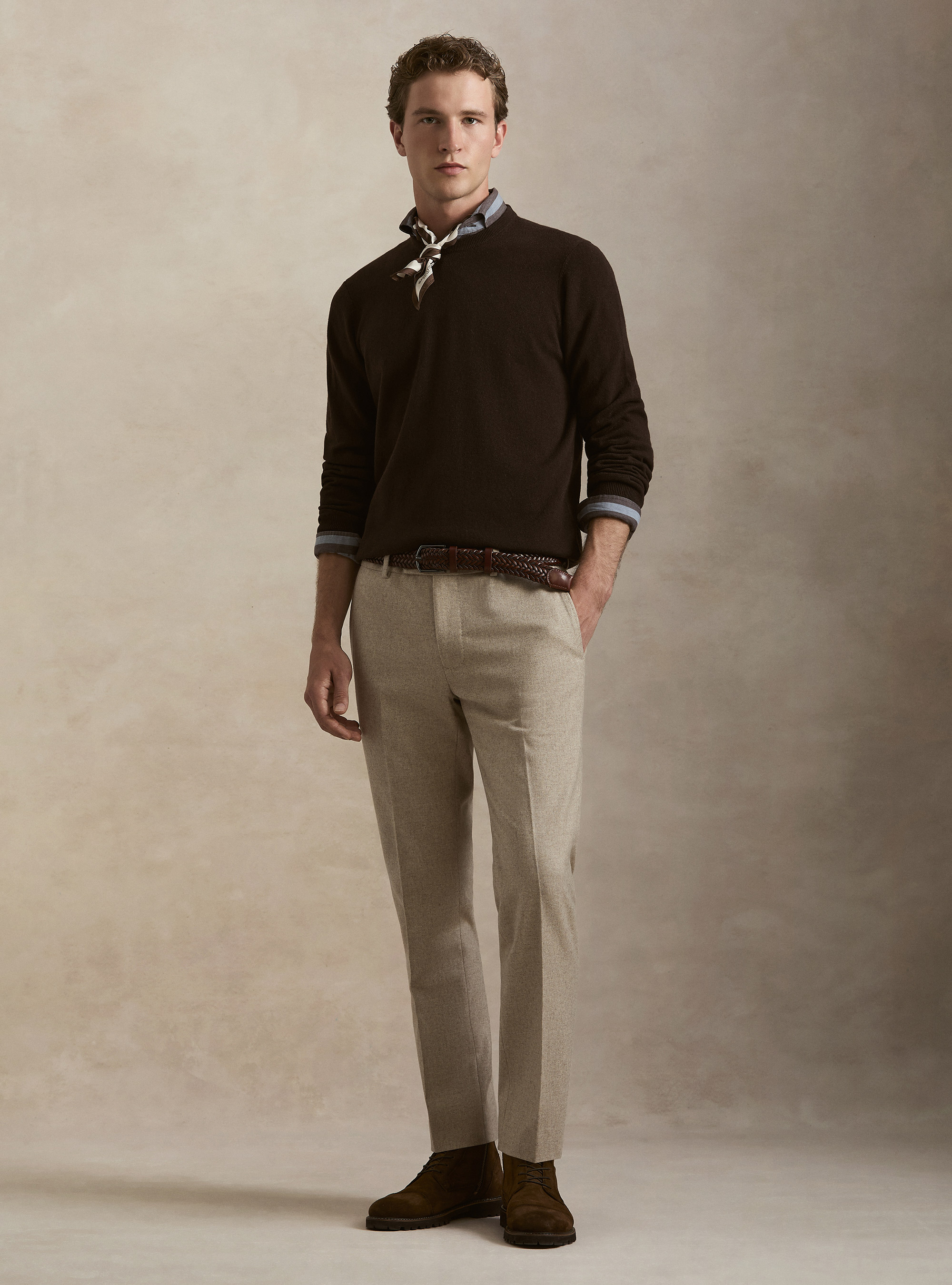 Maglia girocollo in 100% cashmere, MARRONE