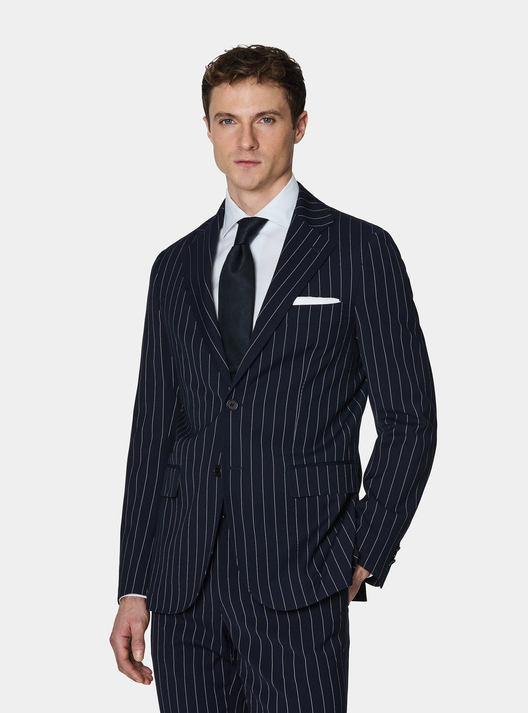 Giacca abito monopetto gessato, BLU NAVY