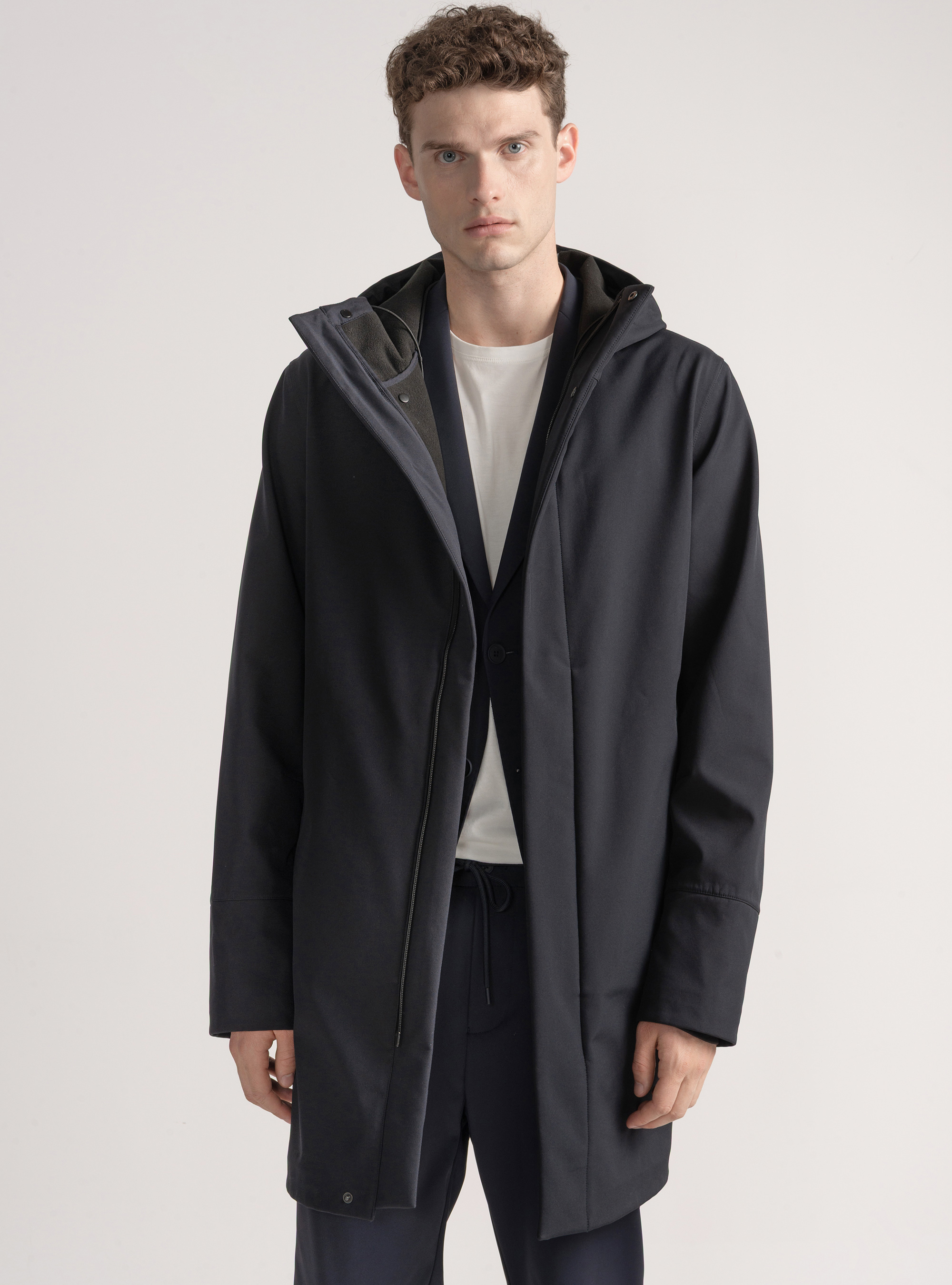Giubbotto tecnico lungo con cappuccio, BLU NAVY