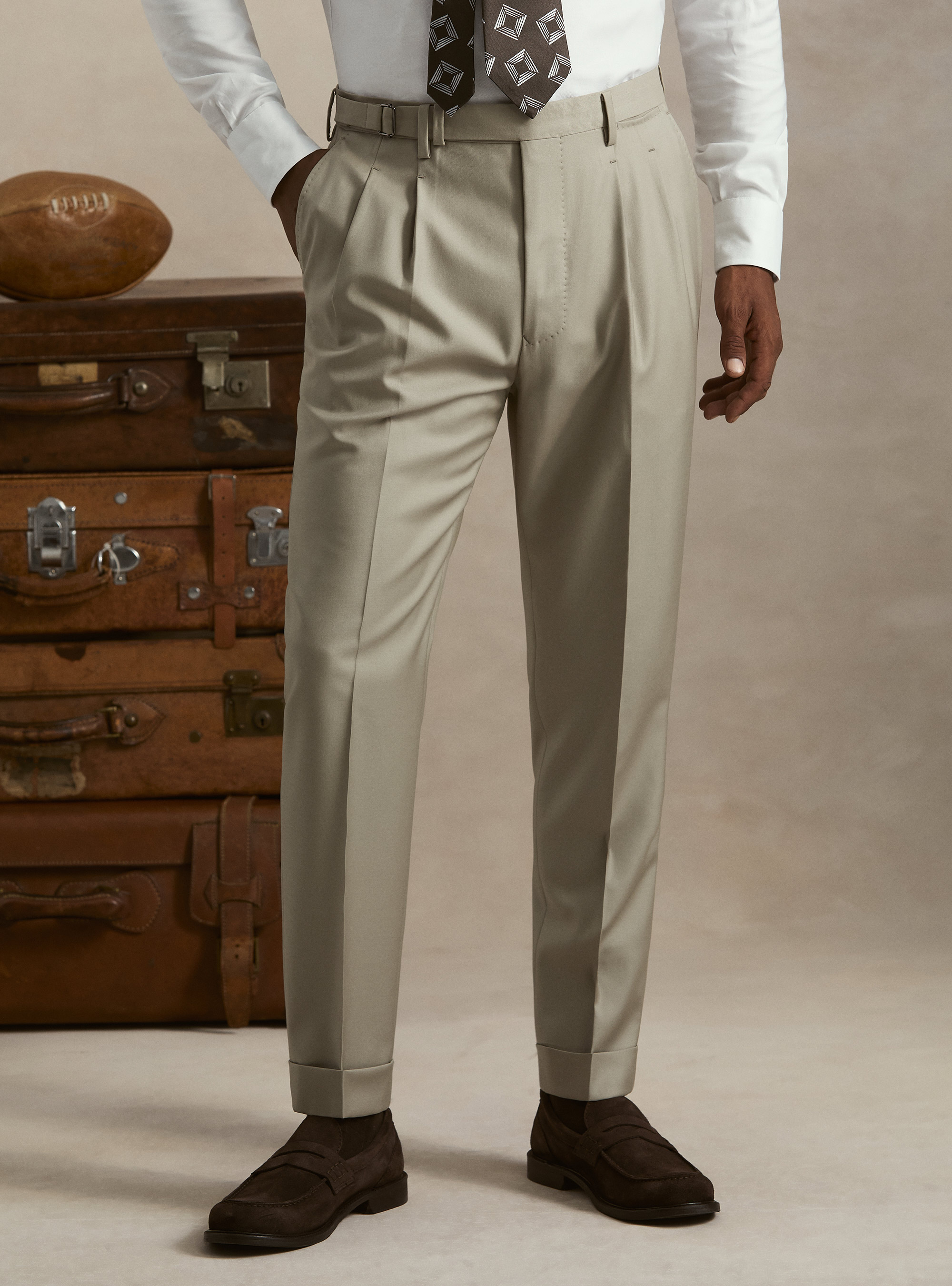 Pantaloni con pince in lana Vitale Barberis Canonico, SABBIA 0591C