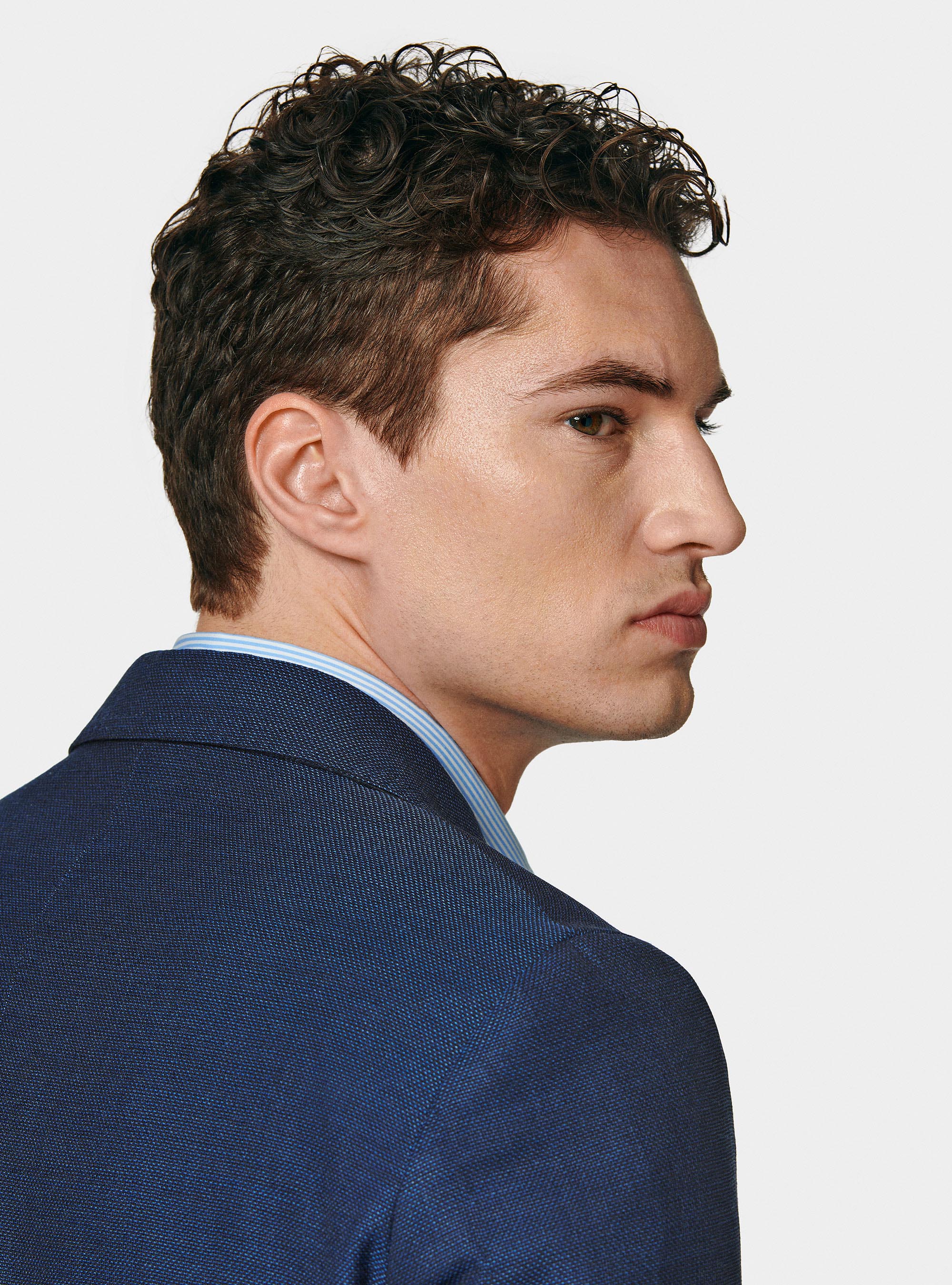 Giacca in pura lana micro texture, BLU