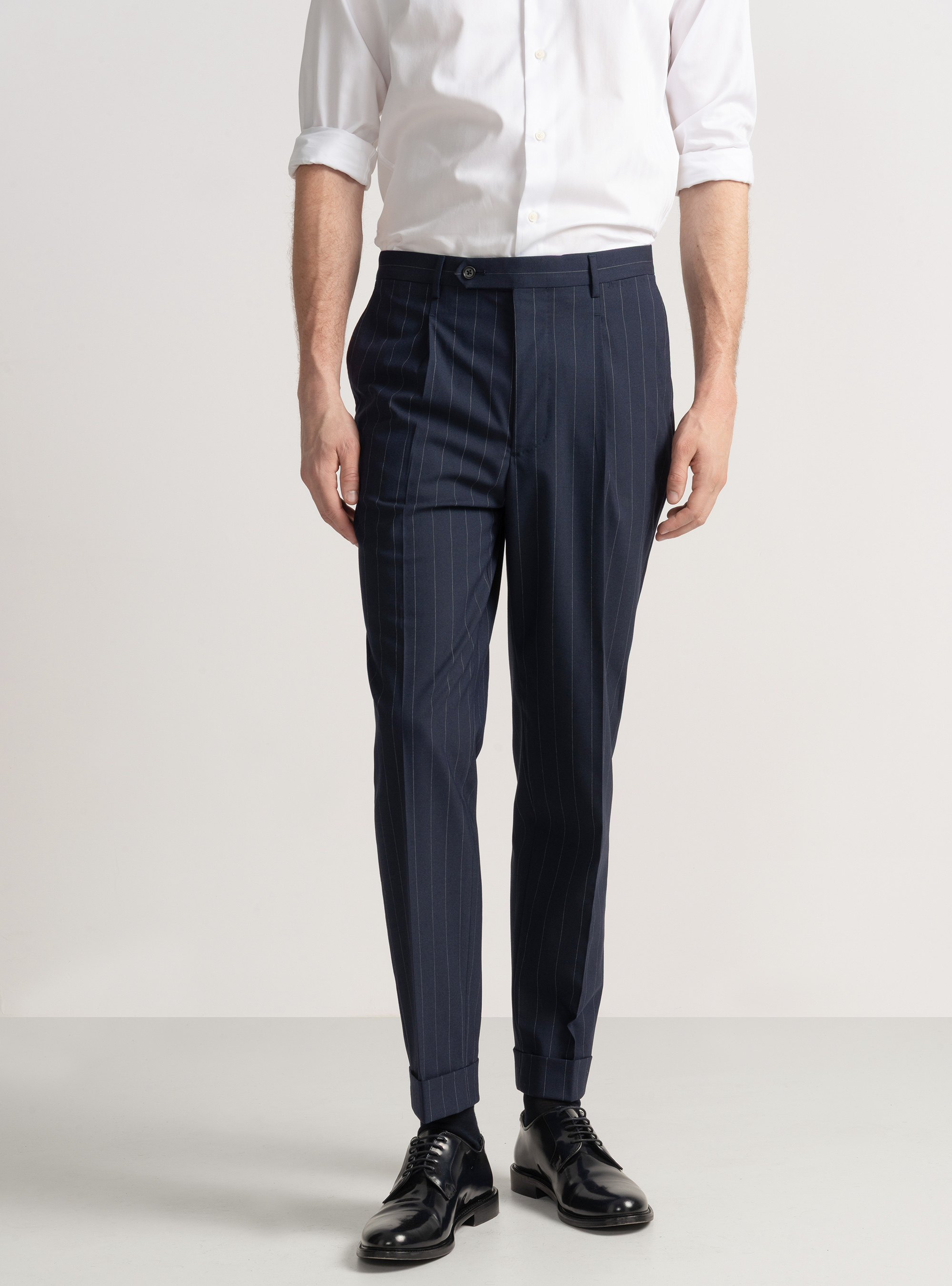Pantaloni pinces per abito gessato, BLU NAVY