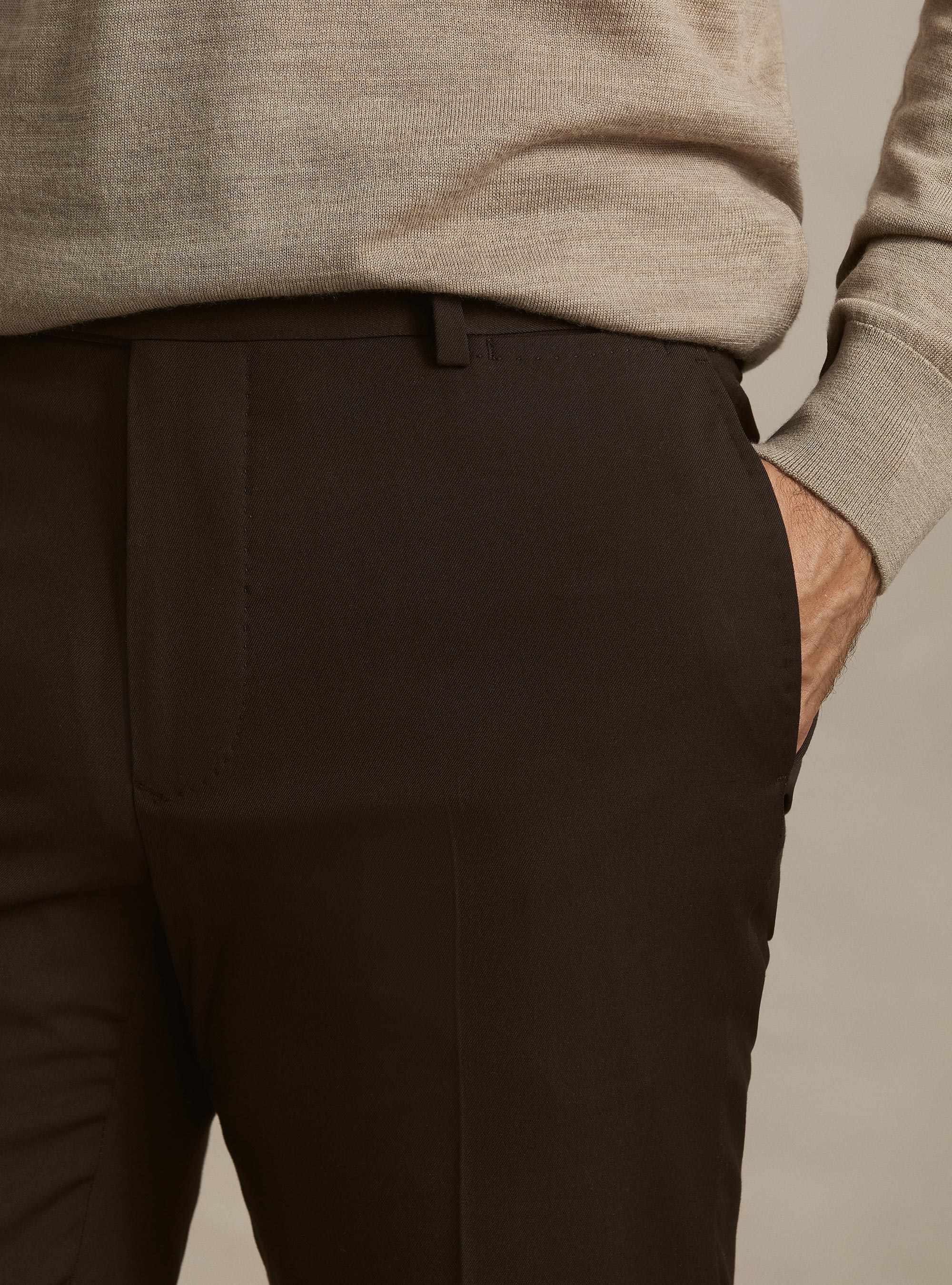 Pantaloni abito classico slim fit, MARRONE