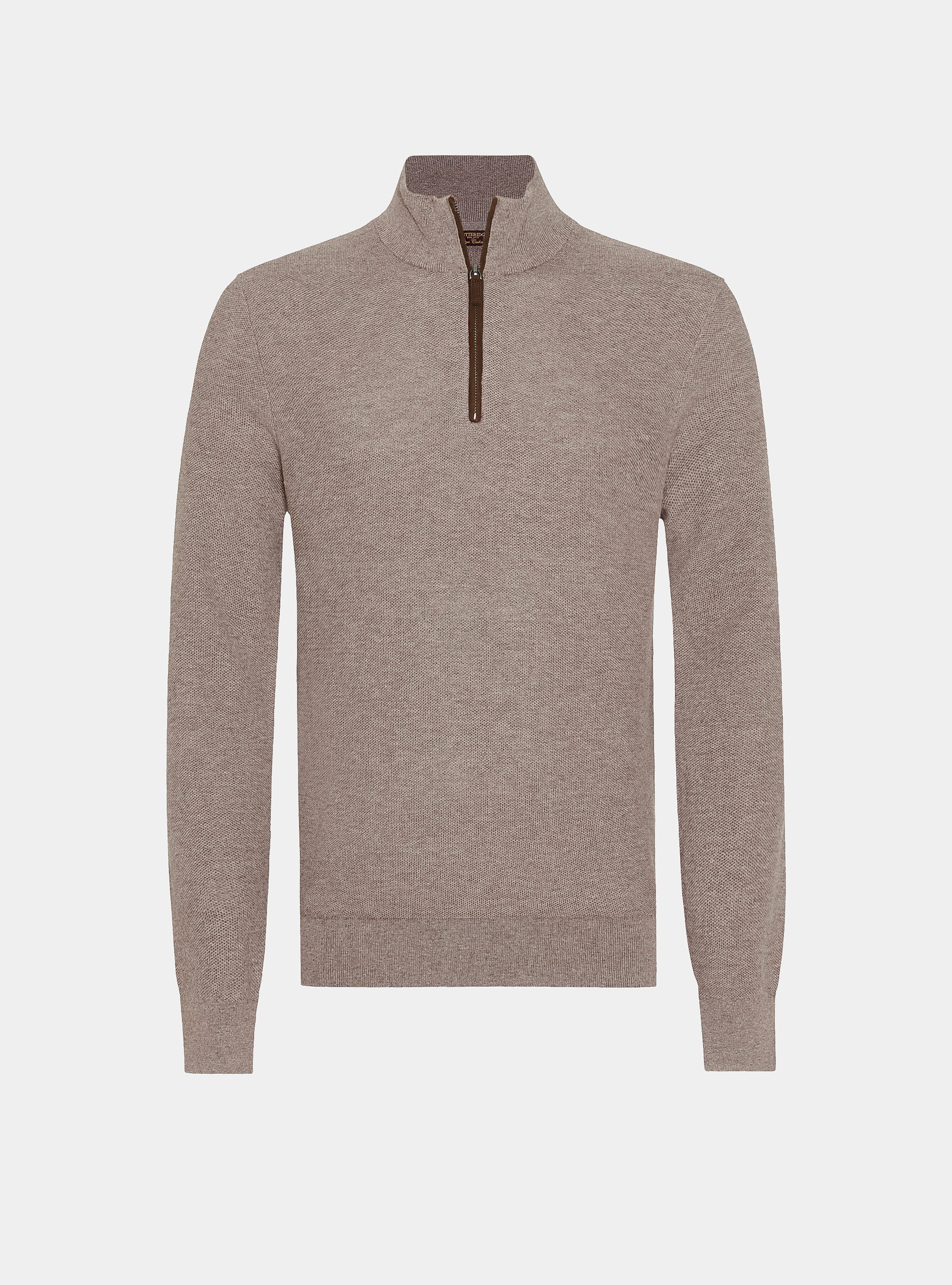 Maglia con mezza zip in cotone cashmere nido d'ape, FANGO