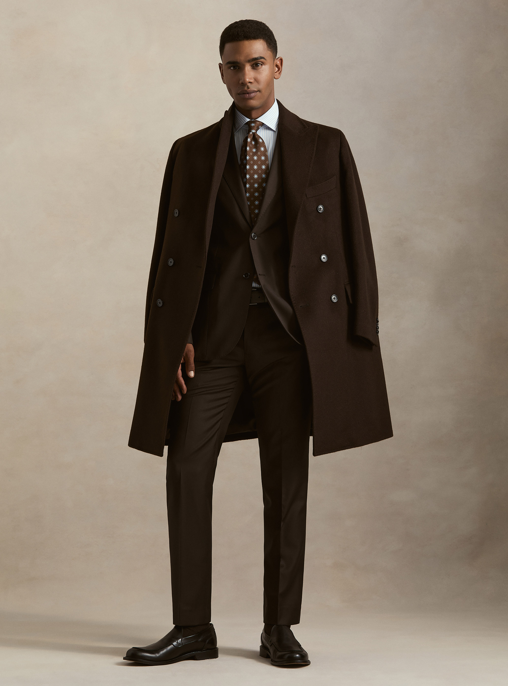Cappotto doppiopetto in cashmere, MARRONE