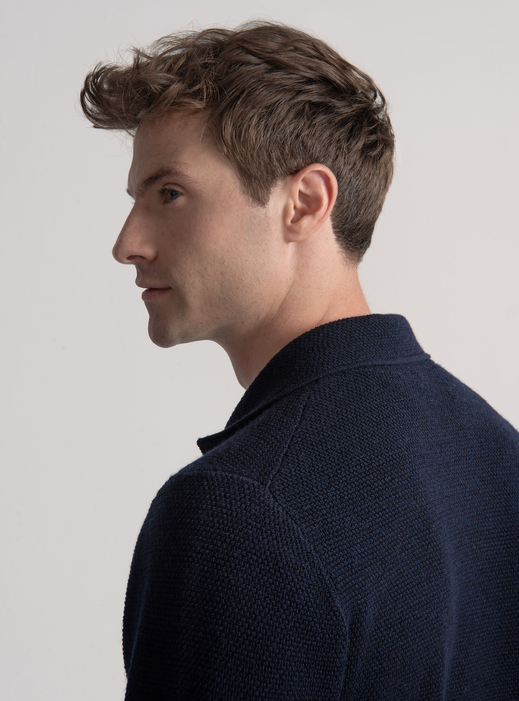 Giacca in maglia doppiopetto in lana merino, BLU NAVY