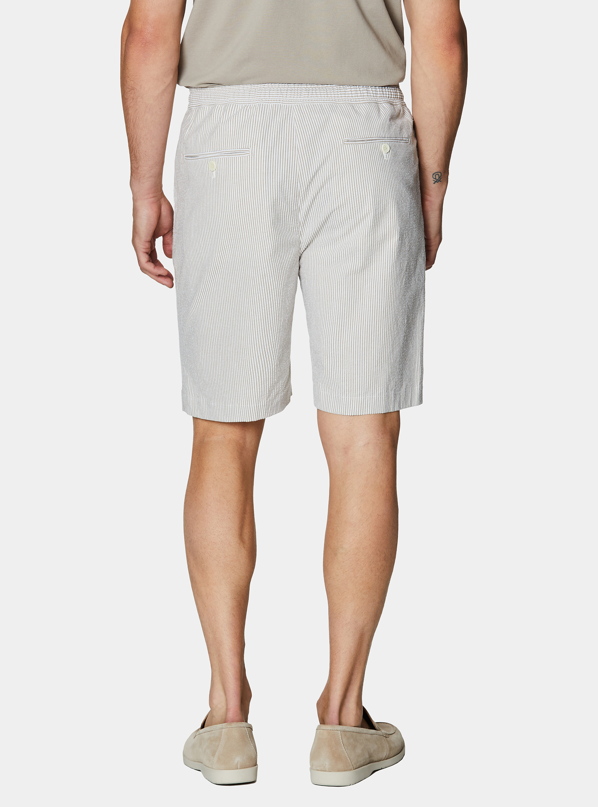 Bermuda in cotone stretch seersucker con coulisse, SABBIA