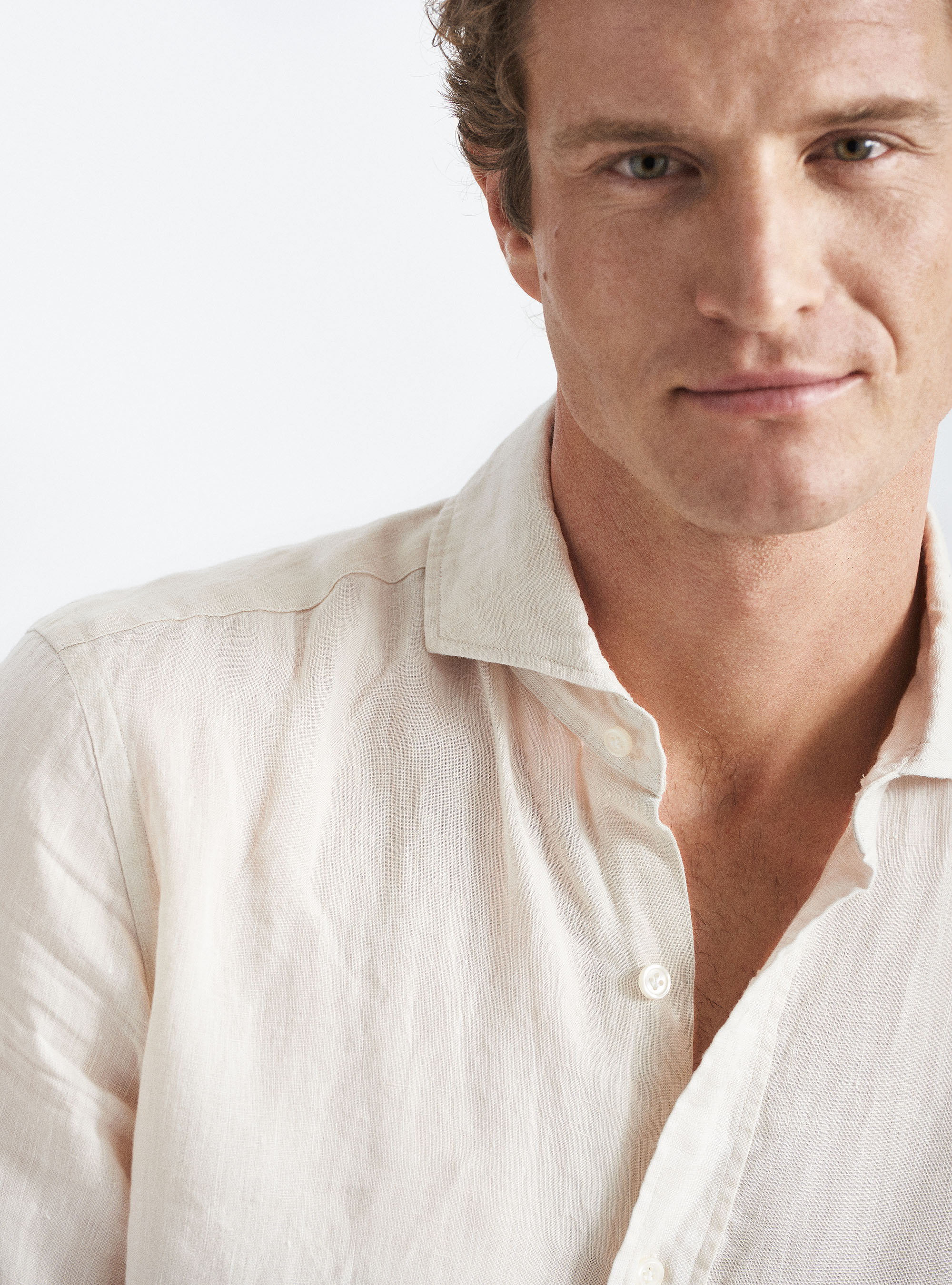 Camicia collo francese in lino, ECRU