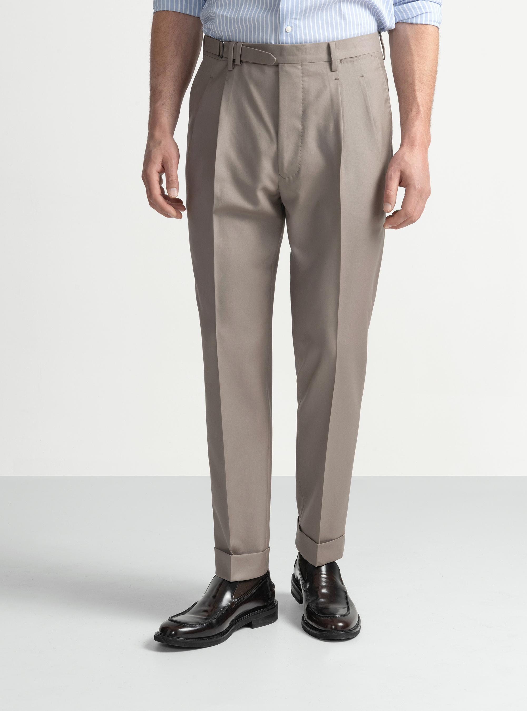 Pantaloni con pince in lana Vitale Barberis Canonico, FANGO