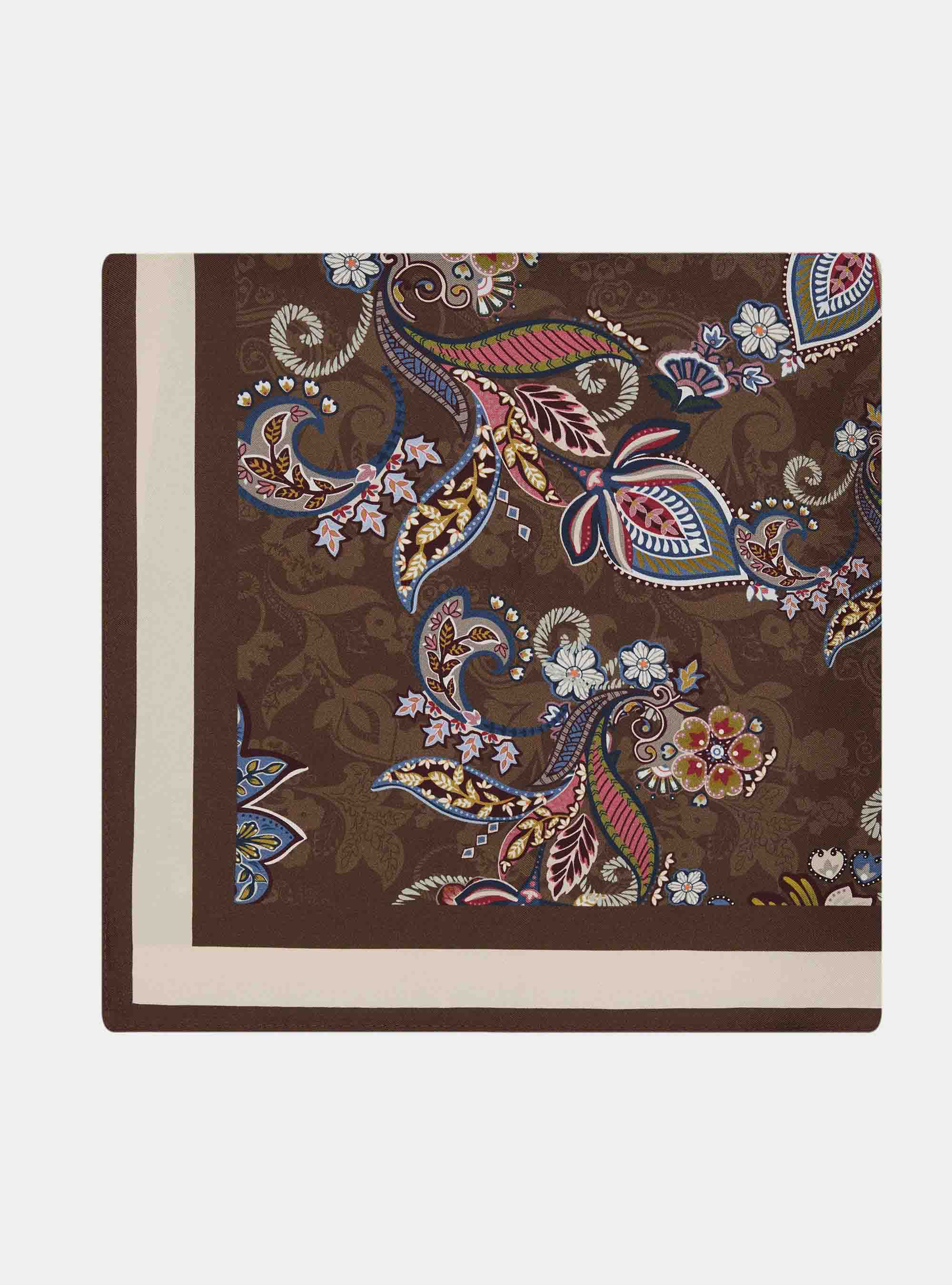 Foulard in seta stampa floreale, MARRONE