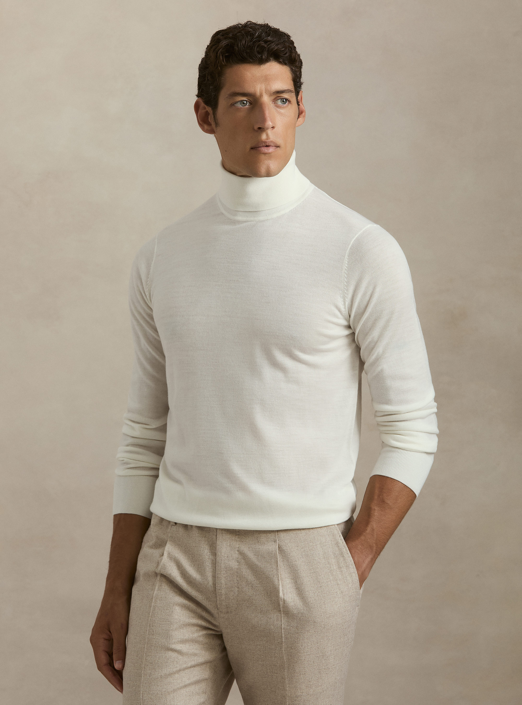 Dolcevita in pura lana merino extrafine, BIANCO