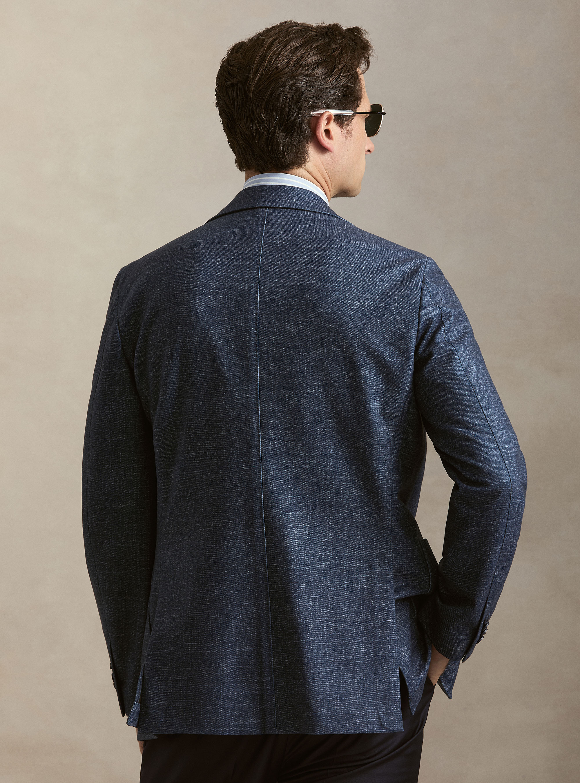 Giacca monopetto in lana jersey stampata, 0243C DENIM