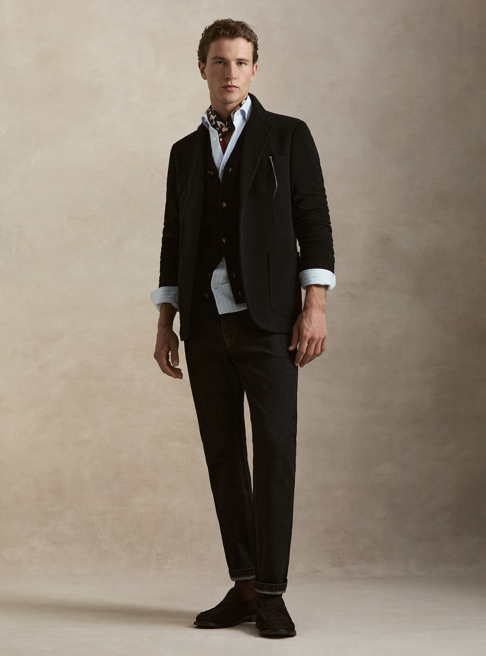 Giacca monopetto in velluto elastico, BLU NAVY
