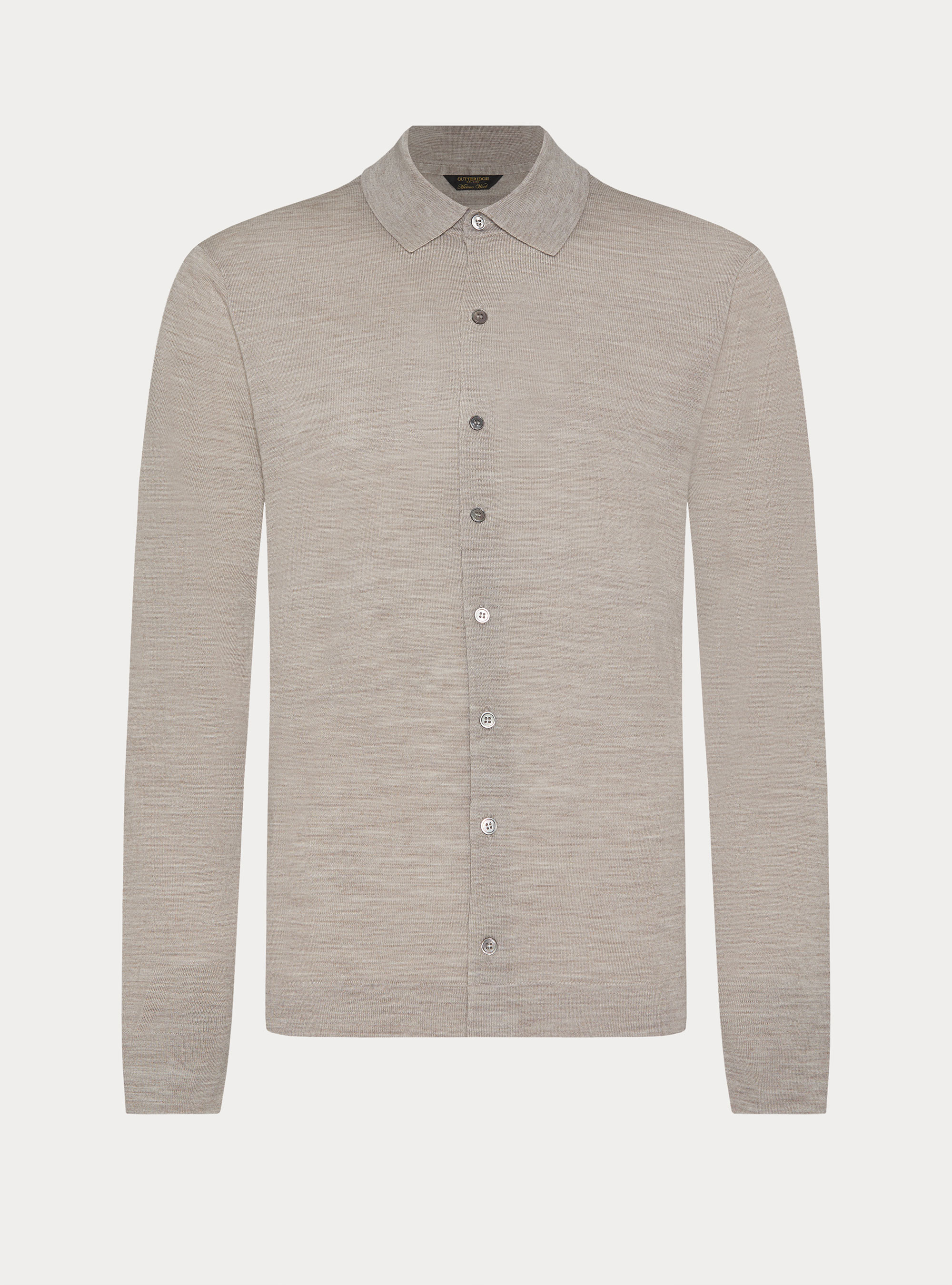 Polo camicia in maglia lana merino extrafine, SABBIA MELANGE 0564C