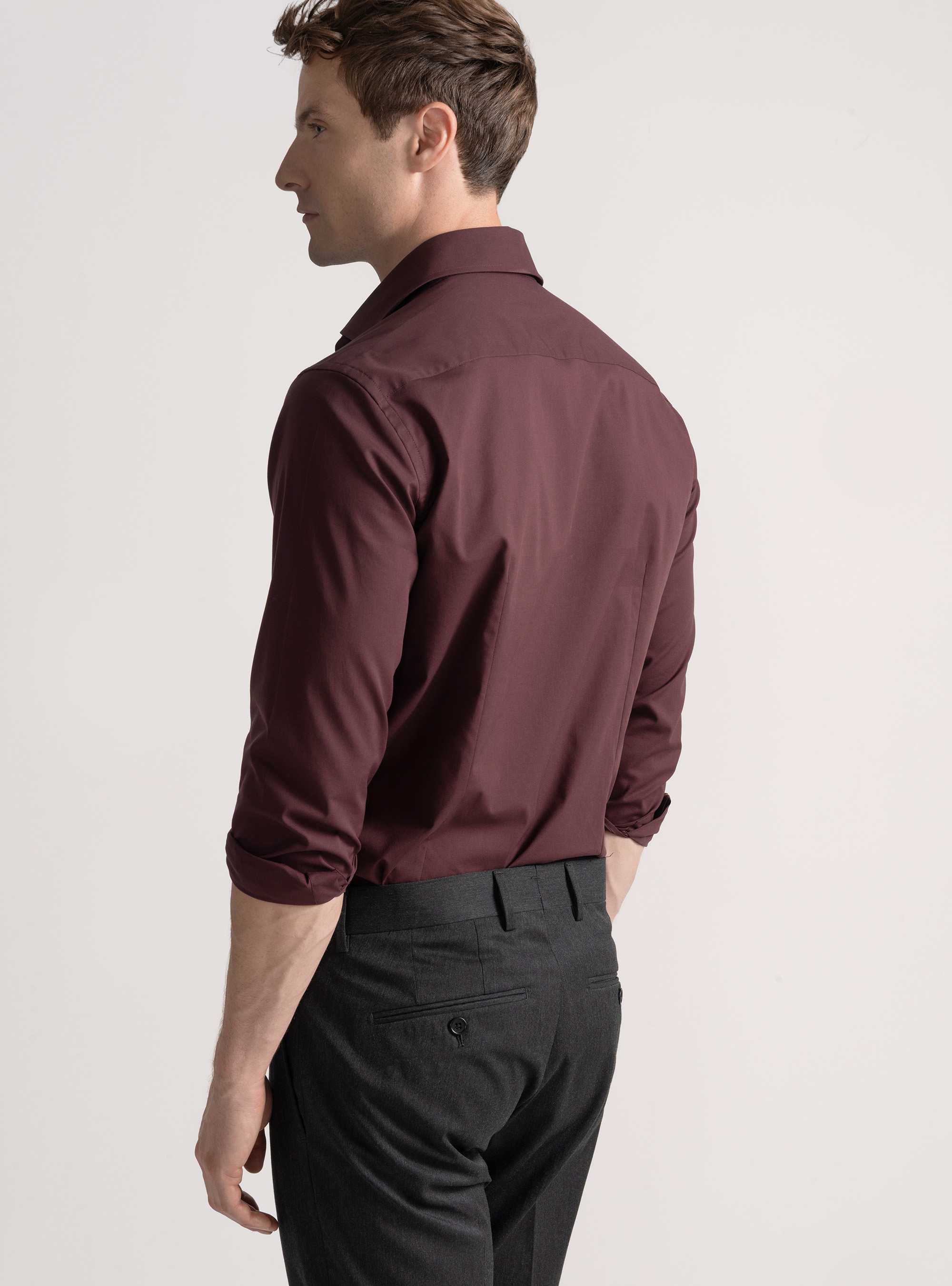 Camicia in cotone popeline stretch, BORDEAUX