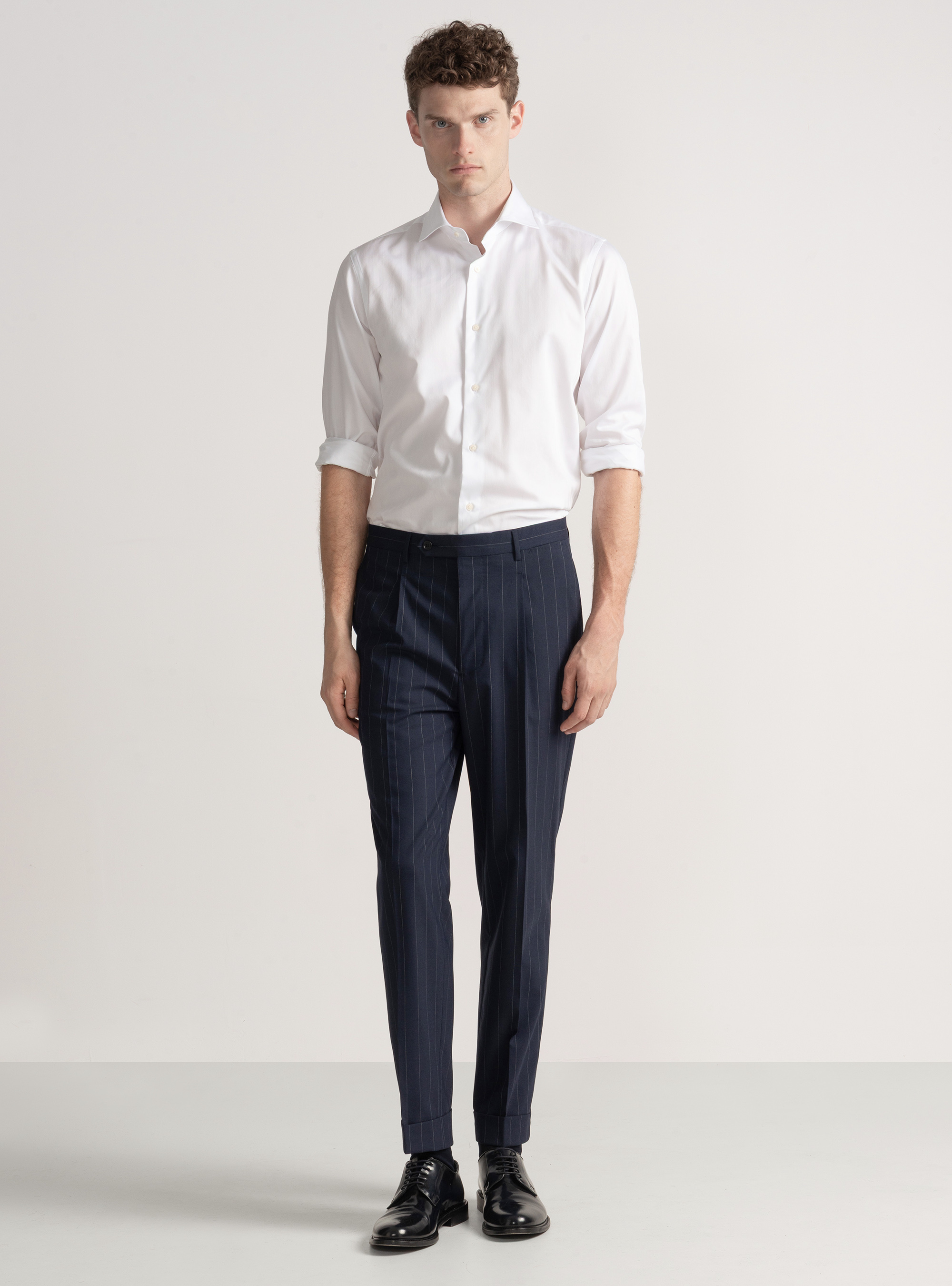 Pantaloni pinces per abito gessato, BLU NAVY