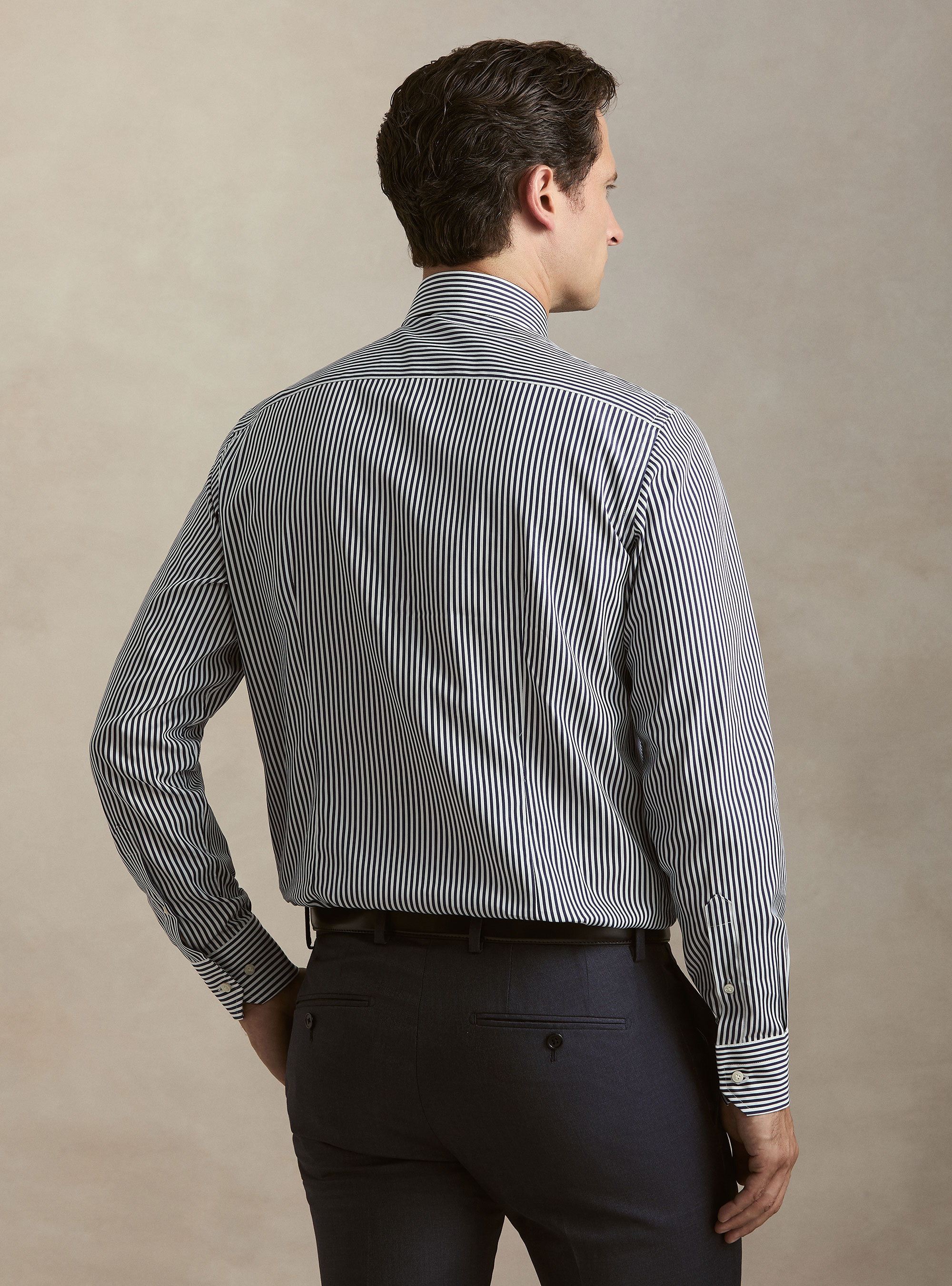 Camicia rigata in cotone popeline, BLU NAVY