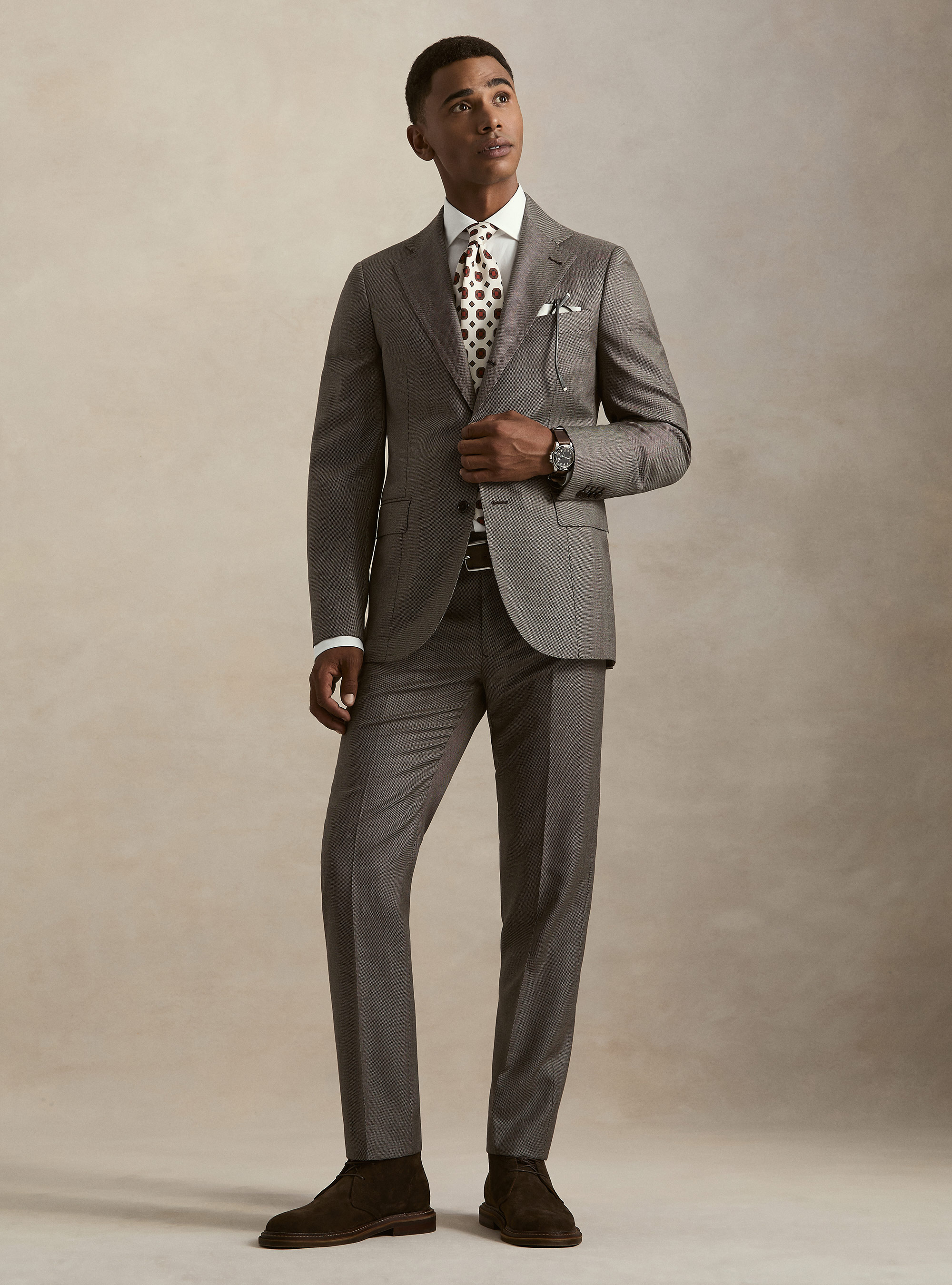 Pantaloni per abito in pura lana occhio di pernice Vitale Barberis Canonico, MARRONE 0508C