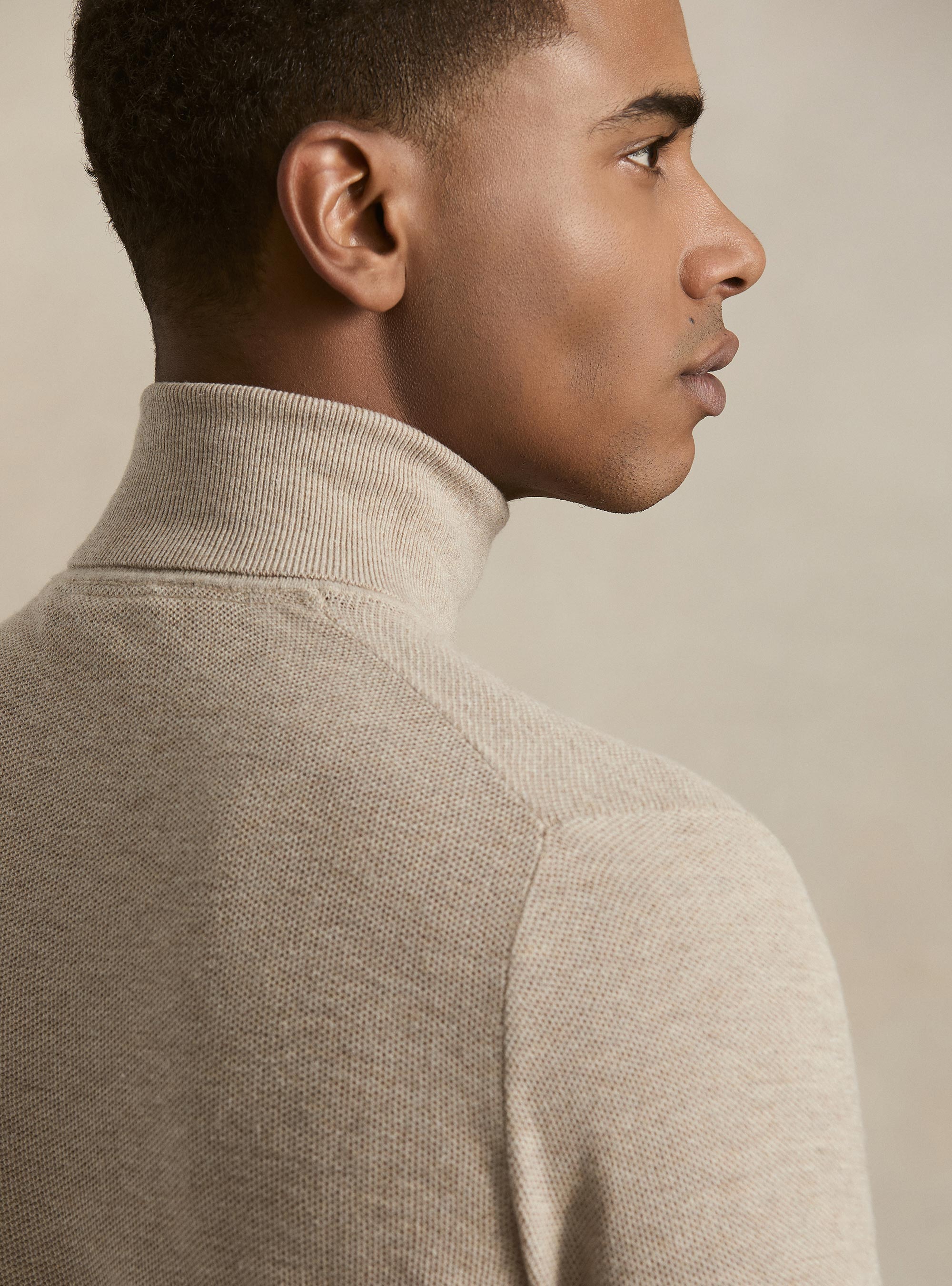 Dolcevita in maglia nido d'ape in cotone e cashmere, ECRU